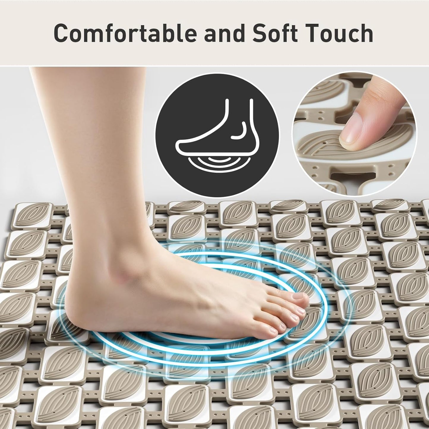 Shower Mat Non Slip Bathtub Mat, 27 x 16 Inch Eco-Friendly Soft Bath Mat for Tub Non Slip Shower Mats for Inside Shower with Suction Cups and Drain Holes, Easy to Clean Quick-Drying, Brown