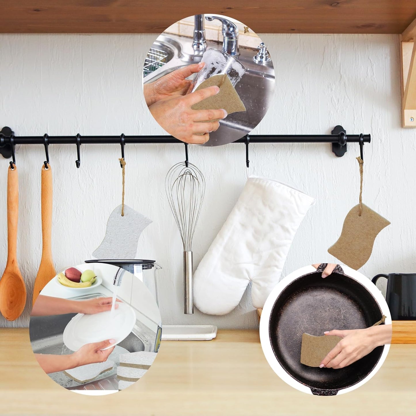 Eco Friendly Cellulose Compostable Biodegradable Kitchen Clean Sponges, for Washing Sink/Pan and Dishwashing, 10 Pack