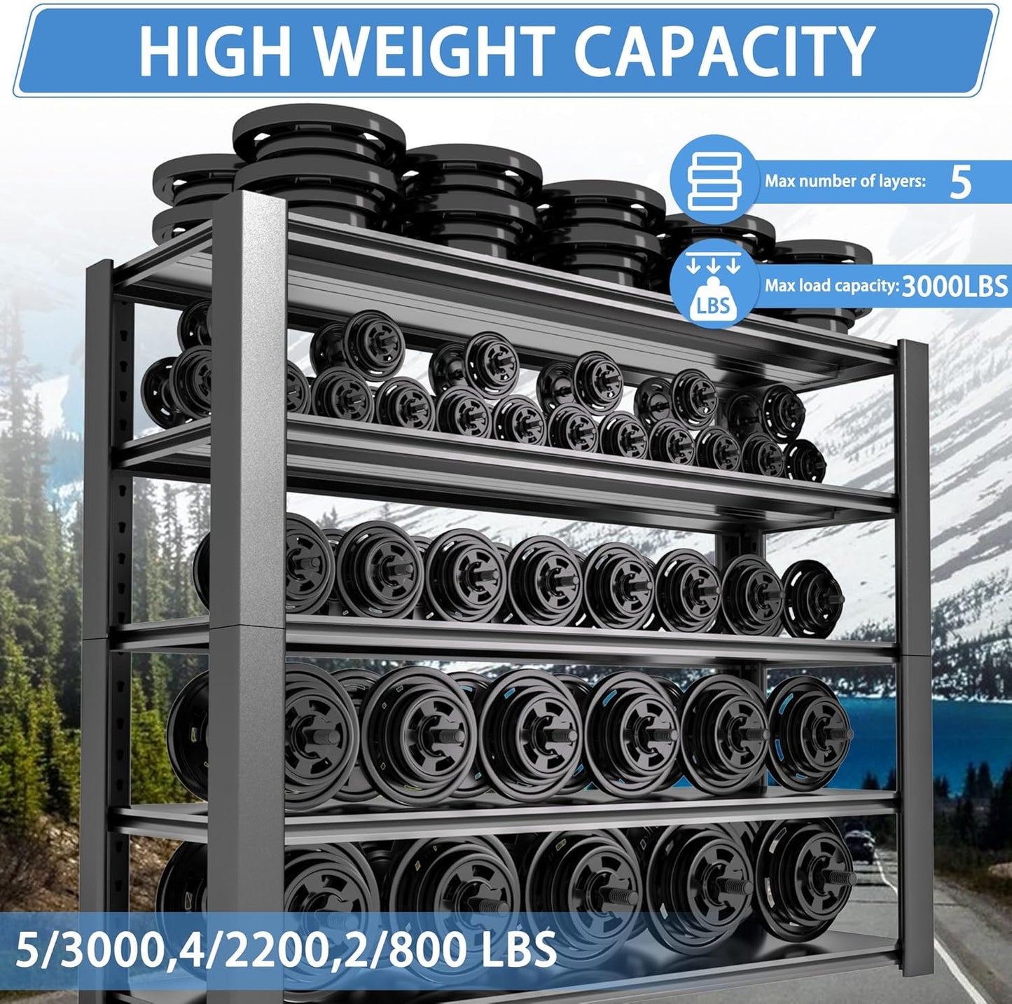 5-Tier Garage Shelving Heavy Duty, 3000 LBS Capacity Metal Storage Rack 76" H x 60" W x 24" D, Adjustable Shelves Unit for Garage, Warehouse, Basement, Pantry, Workshop.2 Pack