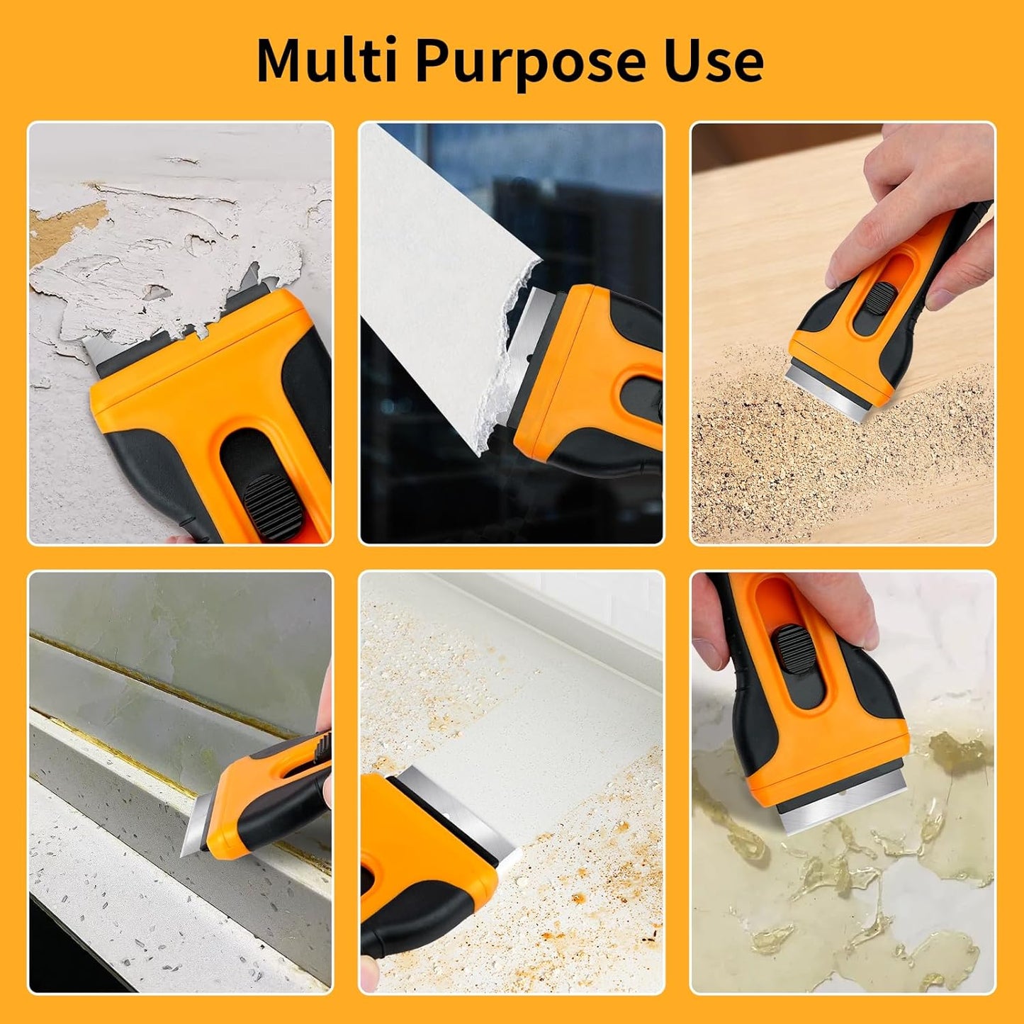 Razor Blade Scraper Tool with 15 Extra SK5 Blades - Multi-Surface for Glass Tile Window Car Cooktops - Stainless Steel, Cleaning & Paint Removal Tool