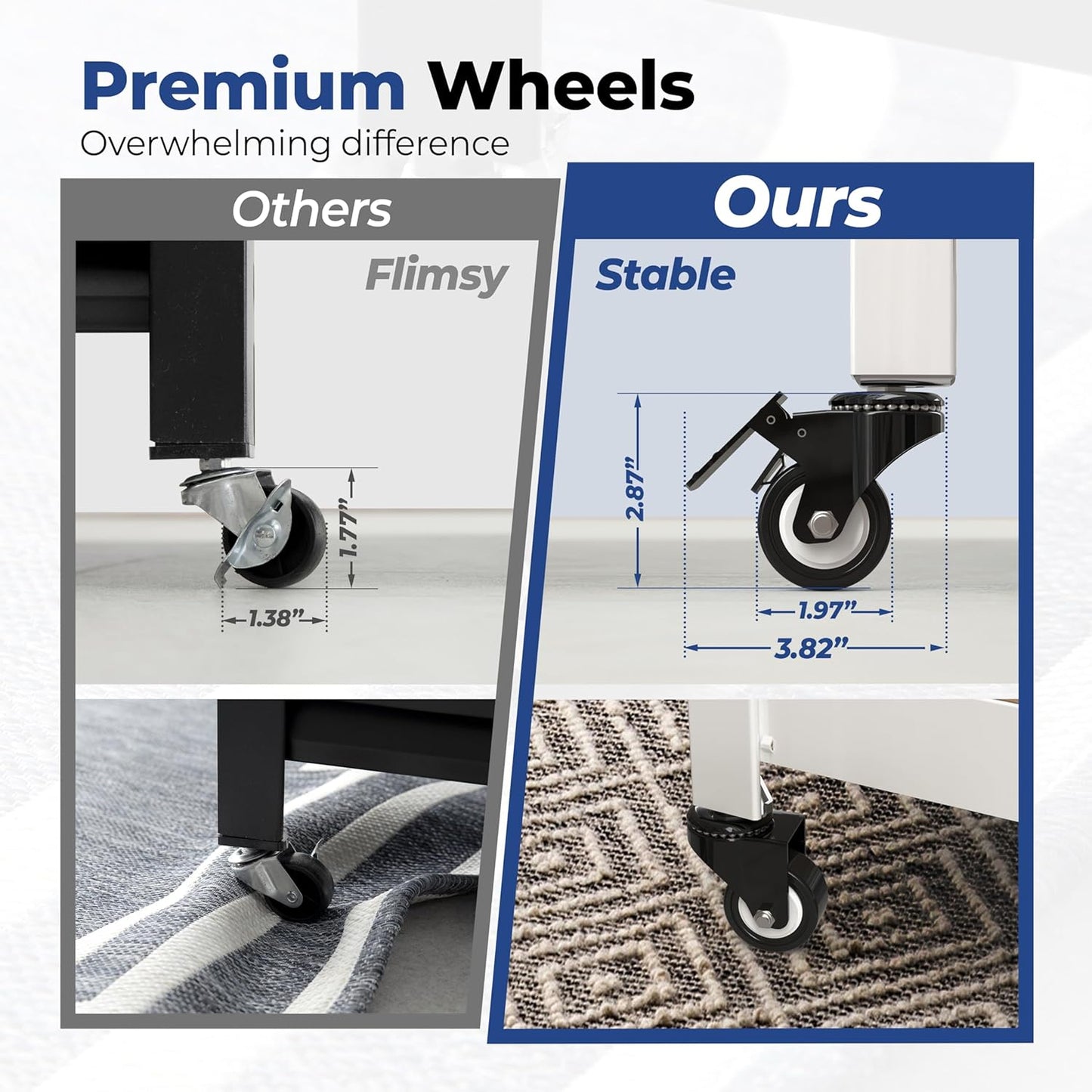 HOMEDANT House White 5-Tier Metal Rolling Cart Shelf Rack Casters Heavy Duty Wheel Shelving Unit Adjustable Utility Storage Shelves Organizer Shelf Kitchen Garage 24.4" W x 16.5" D x 62.2" H 2Pack