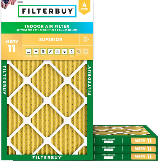 Filterbuy 14x22x1 Air Filter MERV 11 (MPR 1200) Allergen Defense Replacement (4-Pack), Electrostatic Pleated HVAC AC Furnace Filters, Made in USA (Actual Size: 13.50 x 21.50 x 0.75)