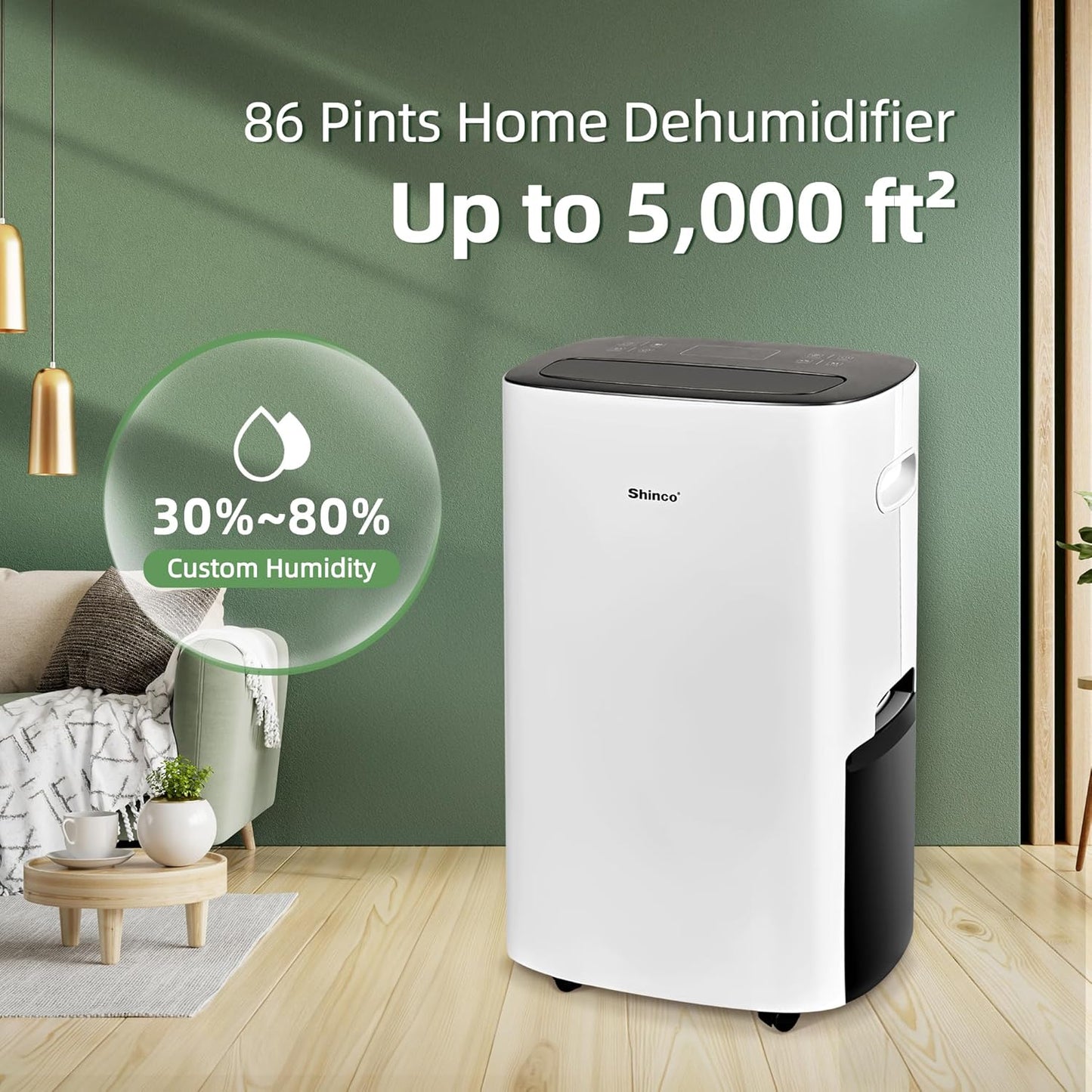 Shinco 86 Pints Dehumidifier for Home and Basements, 5000 Sq.Ft Dehumidifiers with Drain Hose, Auto or Manual Drainage, Auto Defrost, Quietly Remove Moisture, Intelligent Humidity Control, 24HR Timer