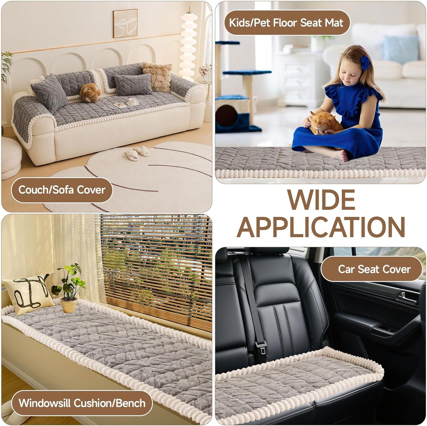 OTOB All Season Couch Cover for Dogs Washable, Non Slip Fuzzy Plush Pet Couch Covers Kids Pet Friendly, Geometric Jacquard Modern Soft Loveseat Sofa Slipcovers Protectors (Gray, 27.6"x59.1")