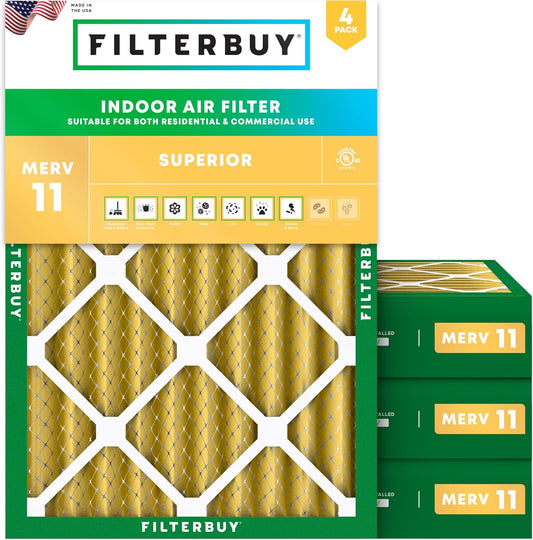 Filterbuy 18x24x4 Air Filter MERV 11 (MPR 1200) Allergen Defense Replacement (4-Pack), Electrostatic Pleated HVAC AC Furnace Filters, Made in USA (Actual Size: 17.50 x 23.38 x 3.63)