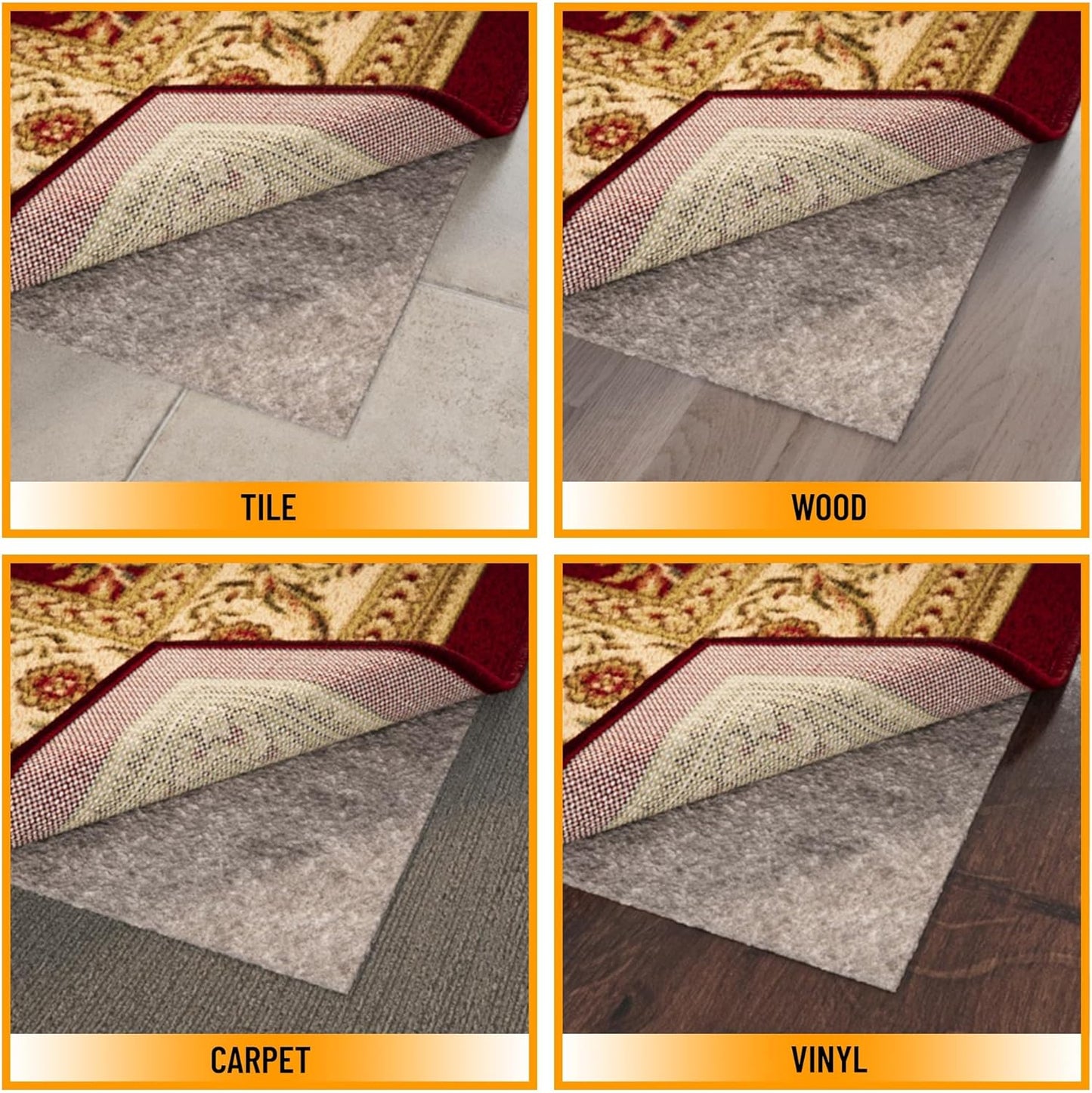 Ottomanson 8' x 9' Non-Slip Rug Pad Gripper 1/4 Inch Thick Dual Surface Felt + Rubber Gripper - Safe for All Floors, Brown