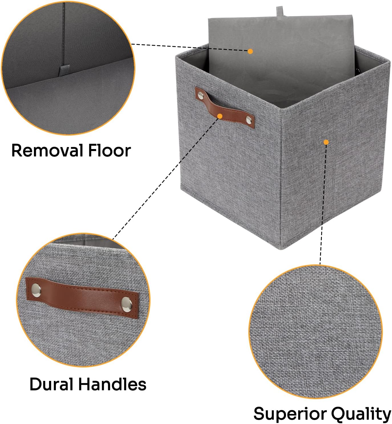 DULLEMELO 11x11 Cube Collapsible Fabric Storage Bins for Shelf Organizing, Toy Square Bins, Kids Clothes Closet Baskets Storage, for Bedroom, Living Room, Dorm(Gray-4 Pack)