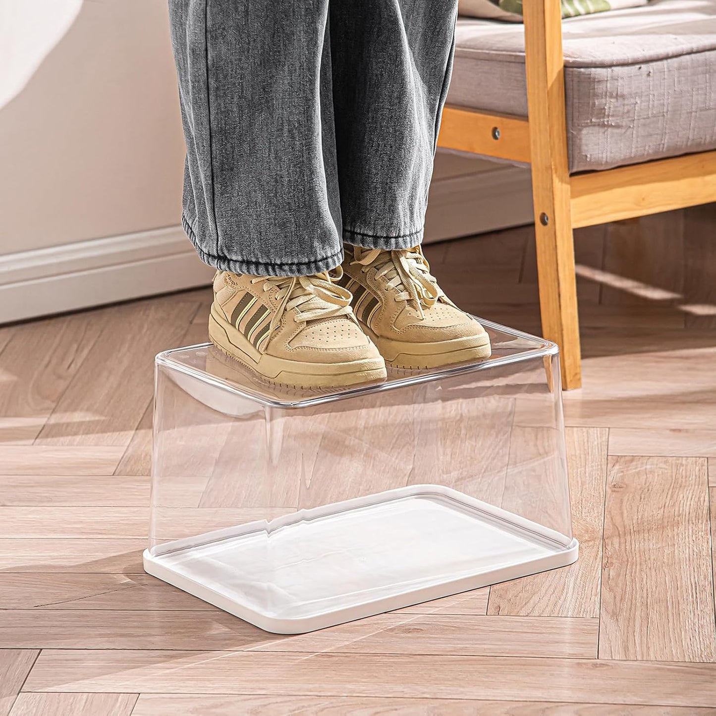 Clear plastic storage bins with LIDS-4packs,storage containers for snacks, cosmetics, books, dog food, Storage Organizer for Nursery，Kitchen, Living room,Bedroom, Bathroom, Office (Clear-White Lid)