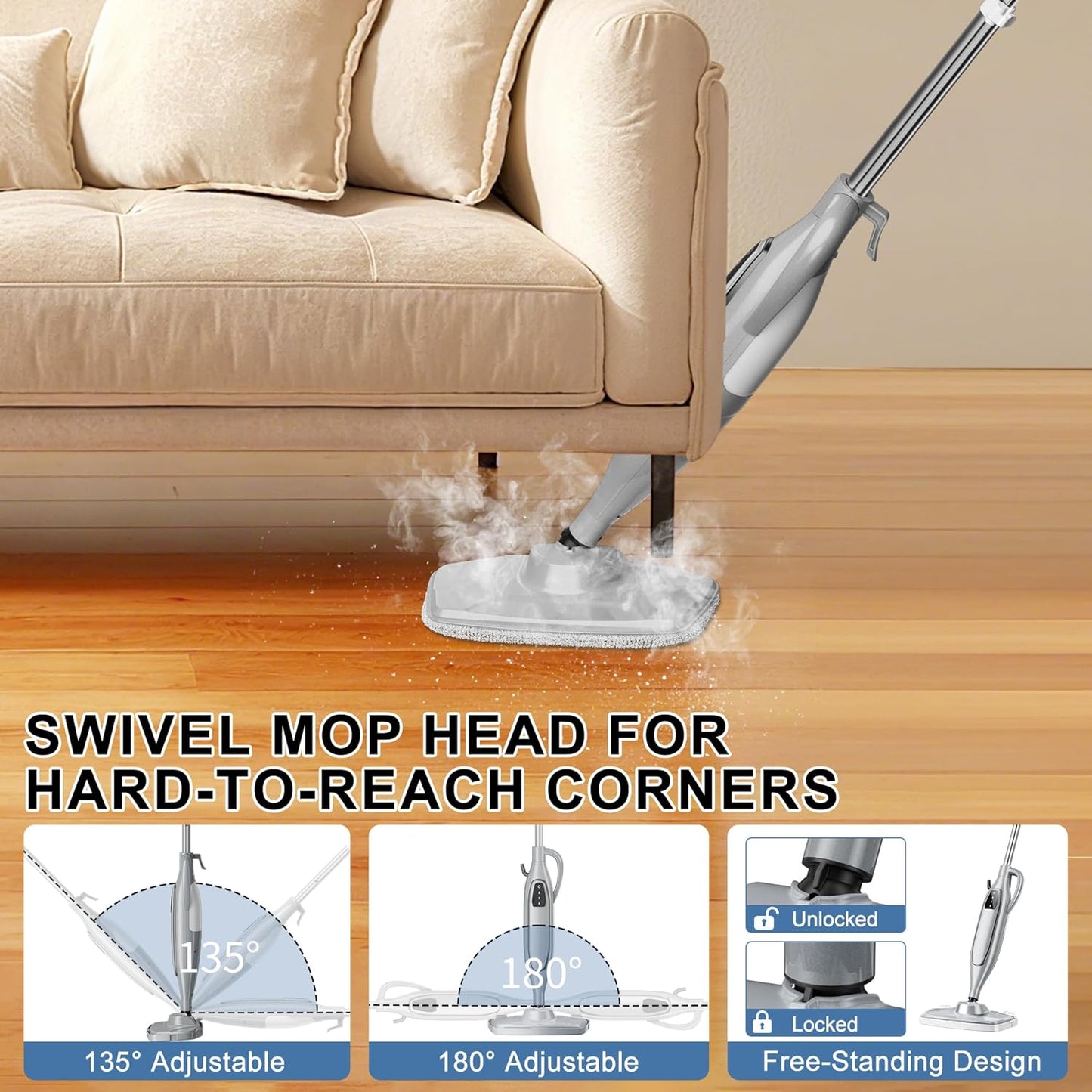 Steam Mop, 11-in-1 Powerful Steam Cleaner for Home with 11.8 OZ Water Tank & 23FT Power Cord, Handheld Detachable Steam Mops for Floor Cleaning MultiPurpose Steamer for Hardwood, Tile, Furniture