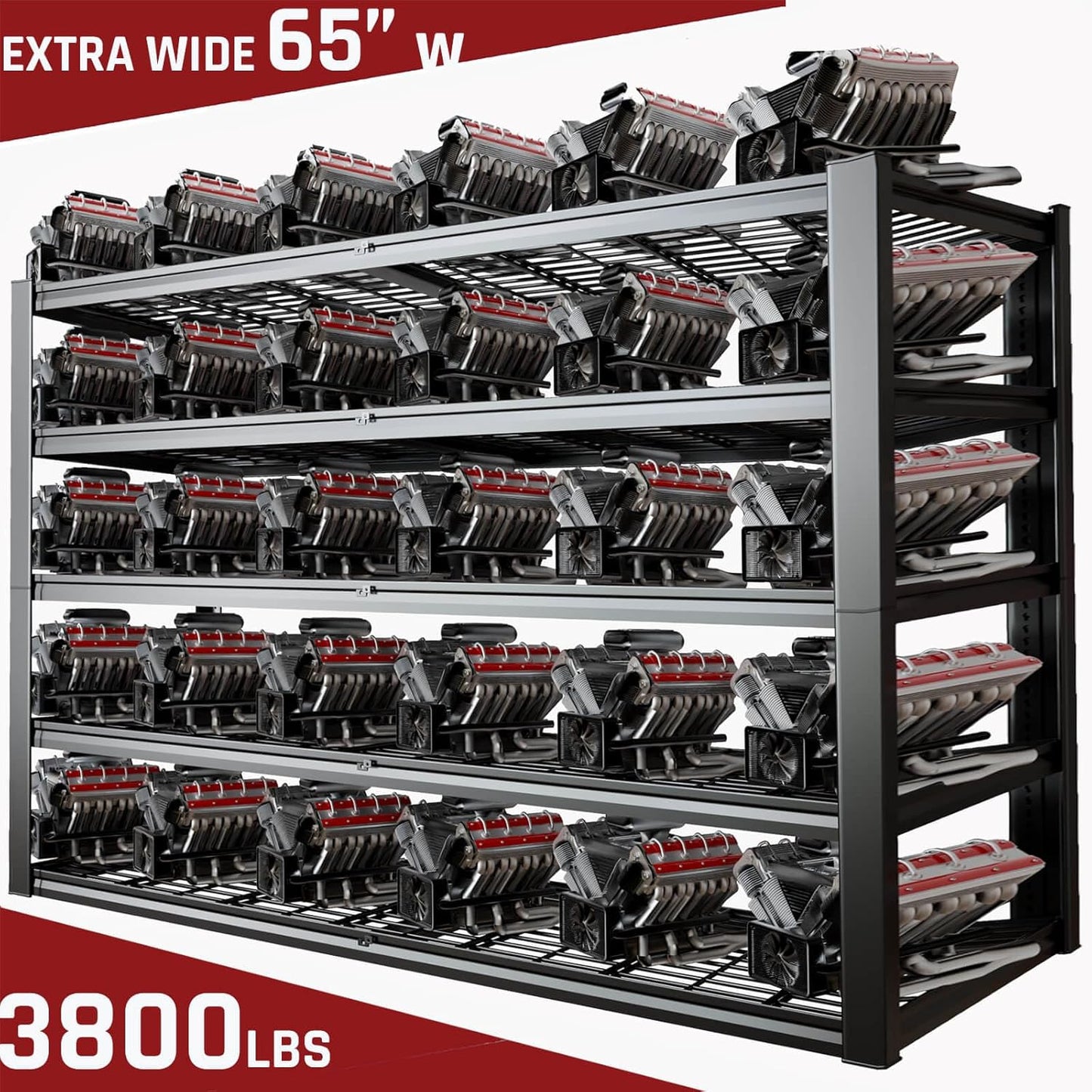 65" W Garage Shelving Heavy Duty, 5 Tier Garage Shelves, 30" D Adjustable Storage Shelving Unit, Commercial Metal Shelf for Warehouse, Pantry, School, Shop, 68" Wx30 Dx79 H