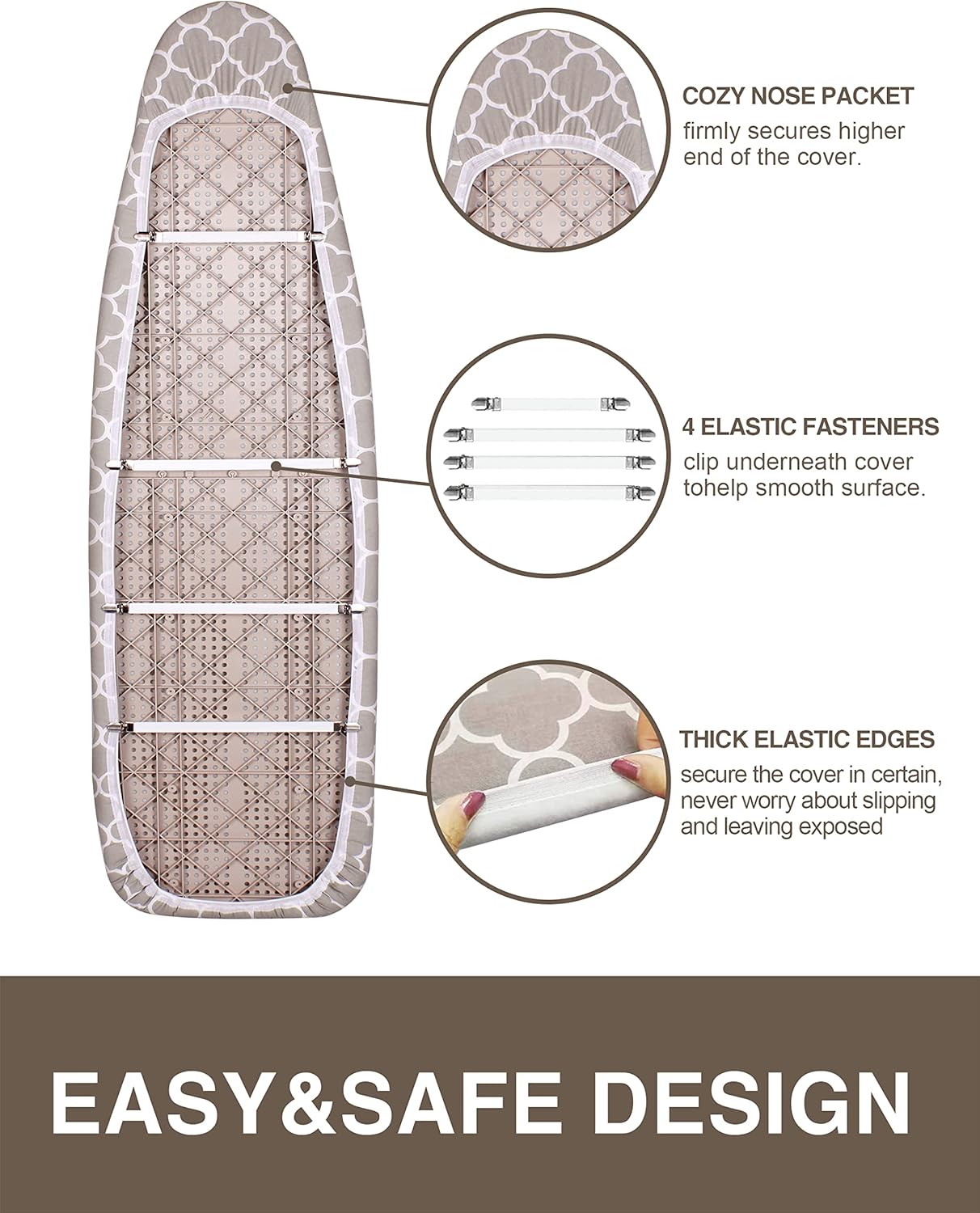 Extra Wide Ironing Board Cover and Pad,18X49 Reflective Silicone Ironing Board Cover,Resist Scorching and Staining,4 Fasteners,Elastic Edges,Large Protective Scorch Mesh Cloth,18X49in