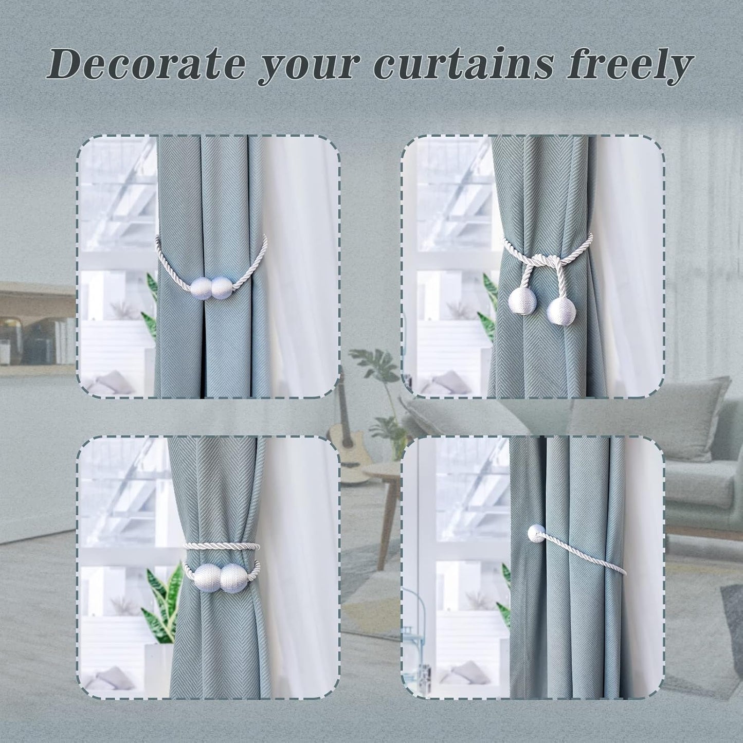 Hion Magnetic Curtain Tiebacks White 4 Pack, Curtain Tiebacks Buckles Holdbacks Holders Hooks Clip for Home Bedroom Office Decorative Thick or Thin Curtain