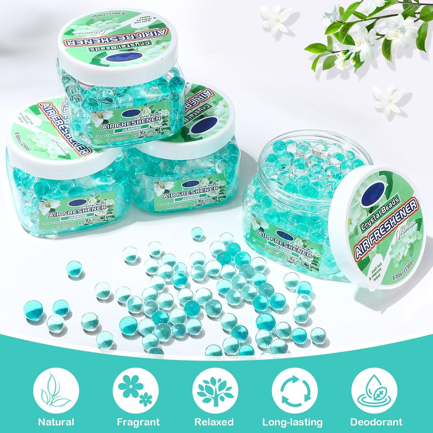 12 Pcs Air Freshener Gel Bulk Odor Eliminator Gel Beads 8 oz Long Lasting Air Freshener Beads Eliminates Odors in Home Bathrooms, Cars, Boats, Rvs and Pet Areas(Jasmine)