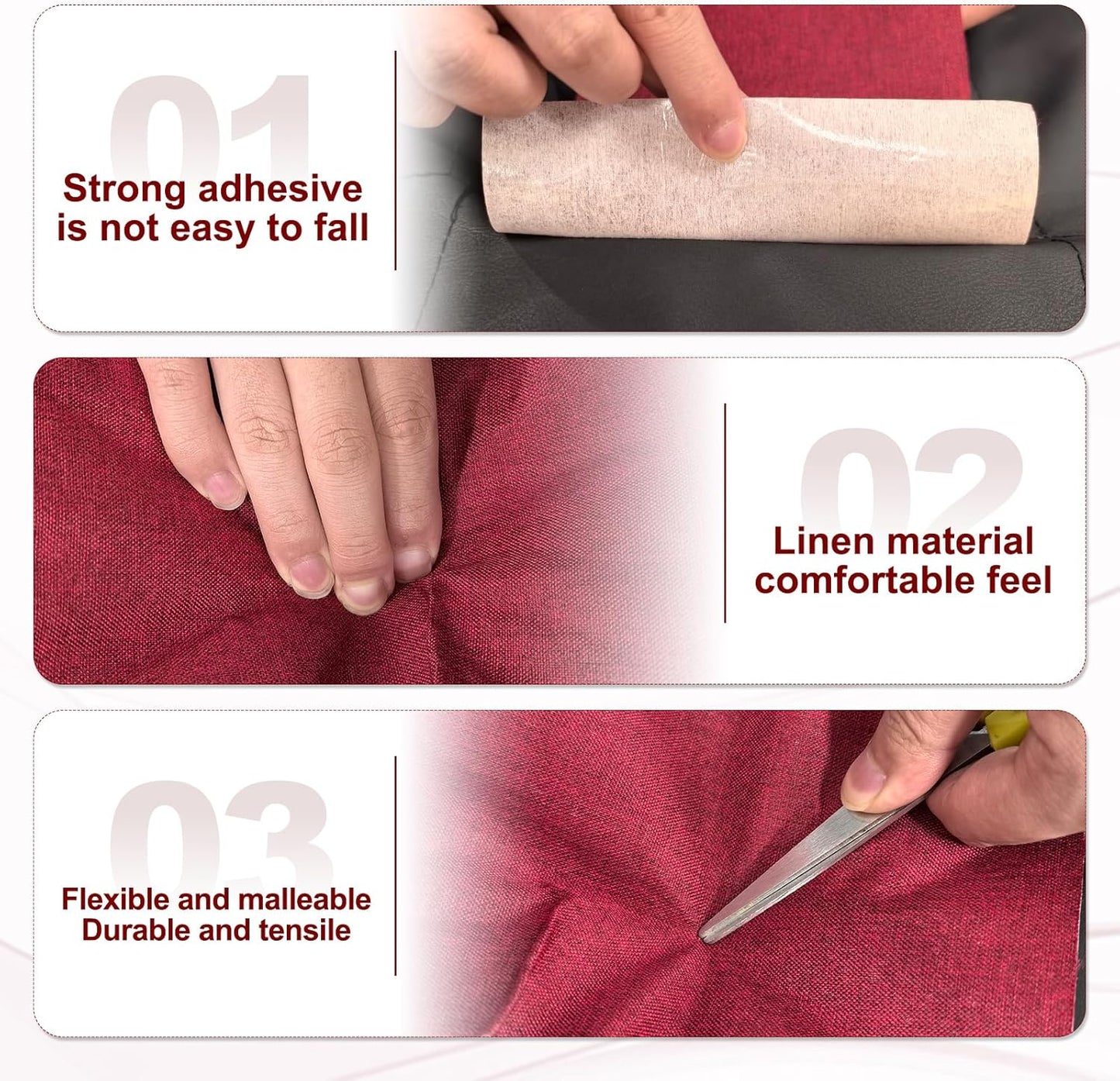 PATIKIL 70x6.2 Inch Linen Repair Tape, Repair Fabric Patch Self Adhesive Couch Patch Line Repair Patch for Furniture Sofa Car Seats Office Chairs, Apricot White