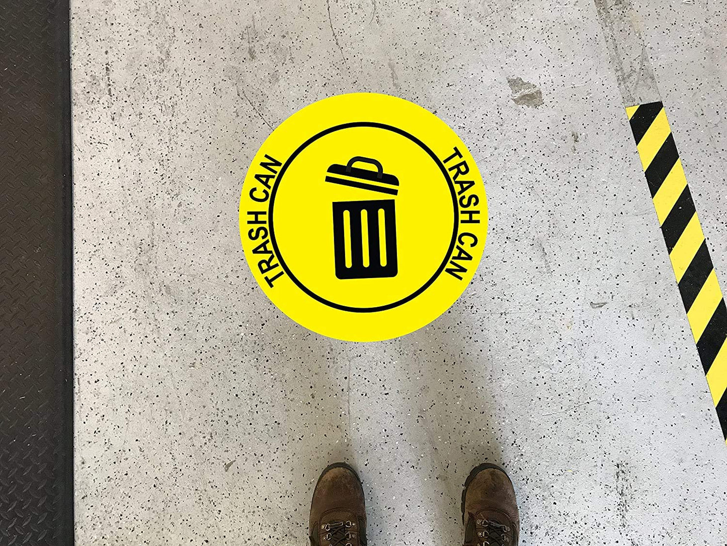 "Trash Can" Durable Laminated Vinyl Floor Sign- Sign by Graphical Warehouse- 5S Safety and Security Signage, Visual Communication Tool (38", Yellow/Black)