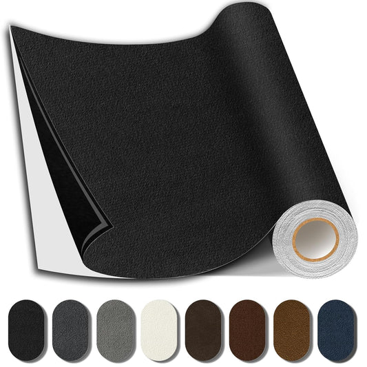 Suede Repair Patch, 17X79 Inch Fabric Large Repair Tape, Self-Adhesive Patches for Furniture, Sofa, Car Interior, Shoes, Hand Bag, Clothing (Black, 17X79 Inch)