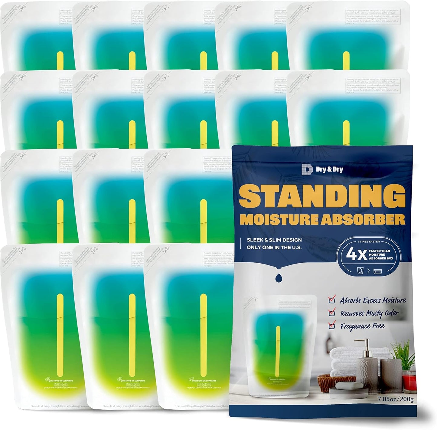 Dry & Dry 15 Pack Standing Moisture Absorbers - Dehumidifier for Basements, Closets, Bathrooms - Yellow, Always On
