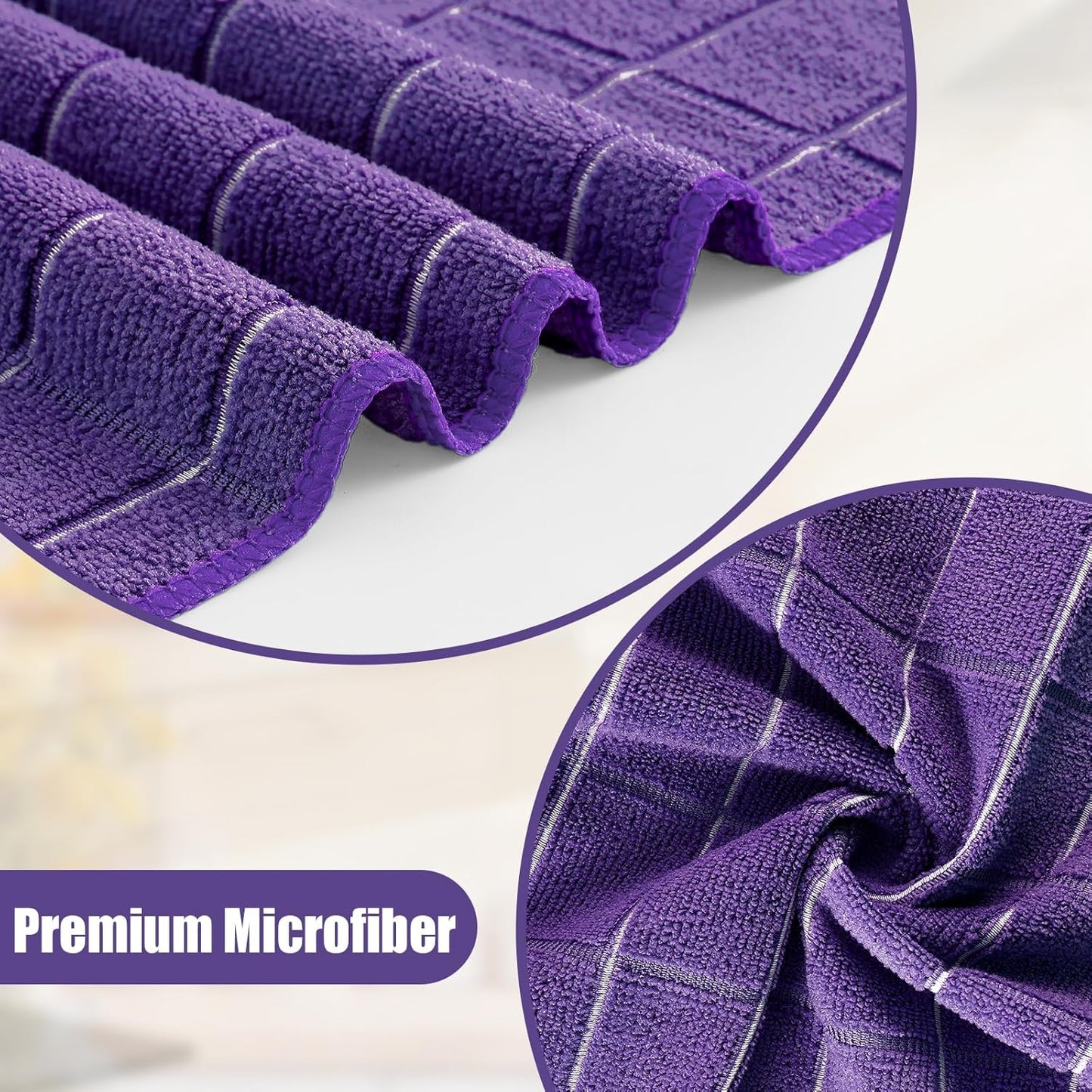 Homaxy Microfiber Kitchen Towels and Dishcloths Set, 16 Pack Soft and Absorbent Dish Hand Towels Bulk, 28 x 16 Inch & 12 x 12 Inch Quick Drying Rags for Washing Dishes, Purple