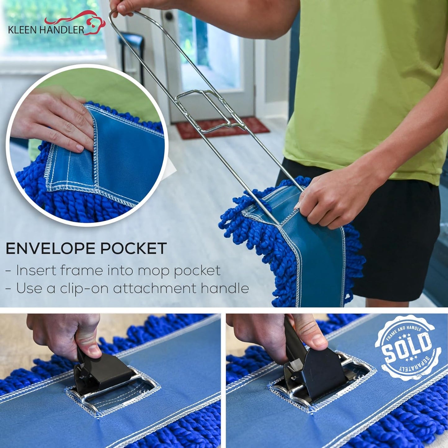 Kleen Handler 48 inch Microfiber Dust Mop | Extra Large Washable Commercial Mop Head Replacement, Pack of 6