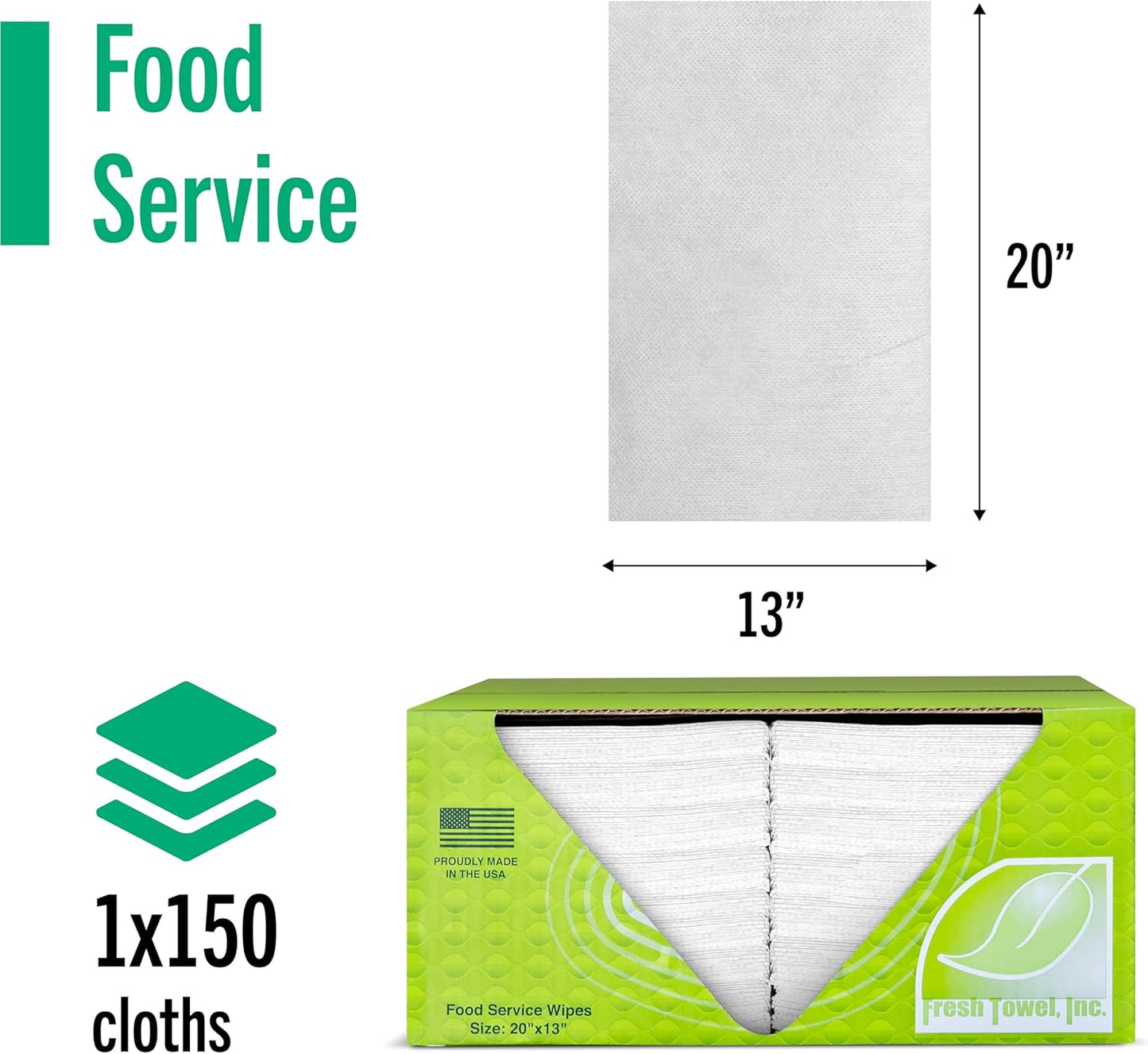 Fresh Towel Foodservice Reusable Paper Towels - 1/4 Fold, 13 x 20 inches - (1 Case of 150) All Purpose Cleaning Towels (White)
