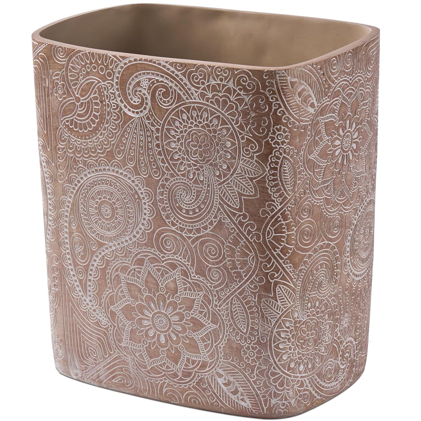 Polytree Boho Flowers Bathroom Trash Can 1.8 Gallon(7 Liter) Small Kitchen Garbage Can,Living Room Bedroom Trash Can, Decor Wastebasket for Home Office,Retro Brown