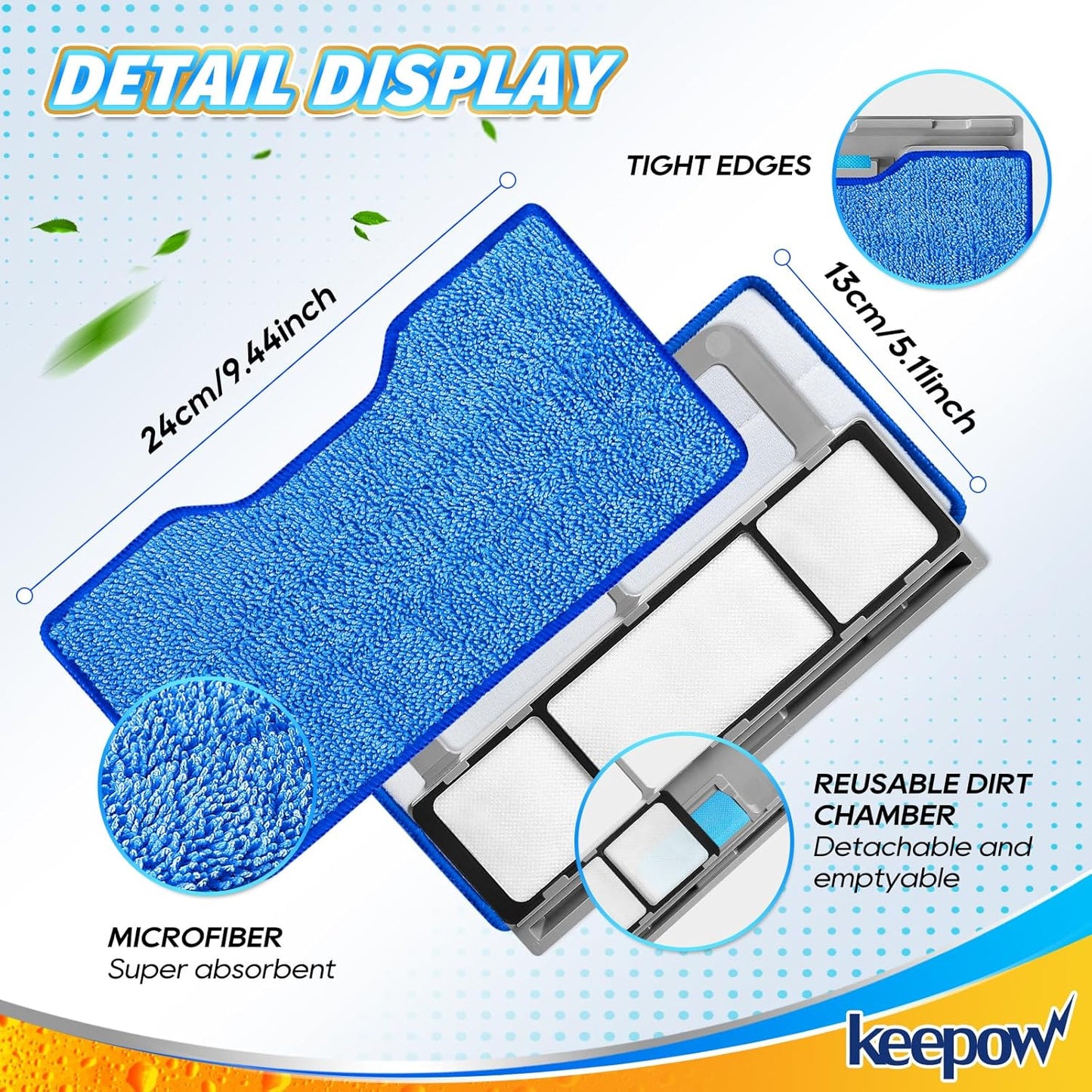 KEEPOW Reusable Mop Pads Refills, Replacement Pads Compatible with Shark Vac Mop VM252 VM200 VC205 VM250 /QM250 VM190, Hardwood Floor Mop Pad with Upgraded Dirt Chamber, Blue (1+2+3 Pads)