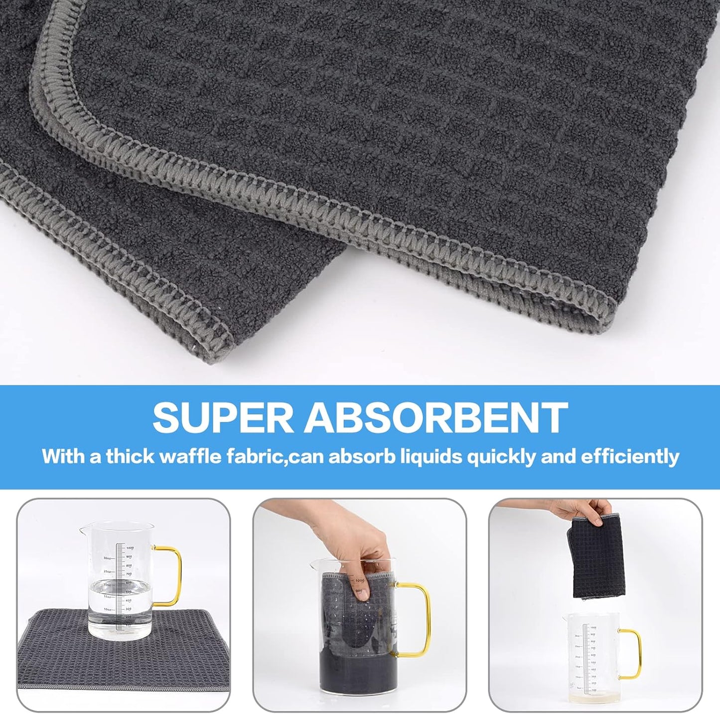 KinHwa Kitchen Washcloths for Dishes Absorbent Microfiber Dish Cloths Quick Dry Dish Rags with Poly Scour Scrub Side Ideal for Kitchen Cleaning (Grag-B, 12inchx12inch 6 Pack)