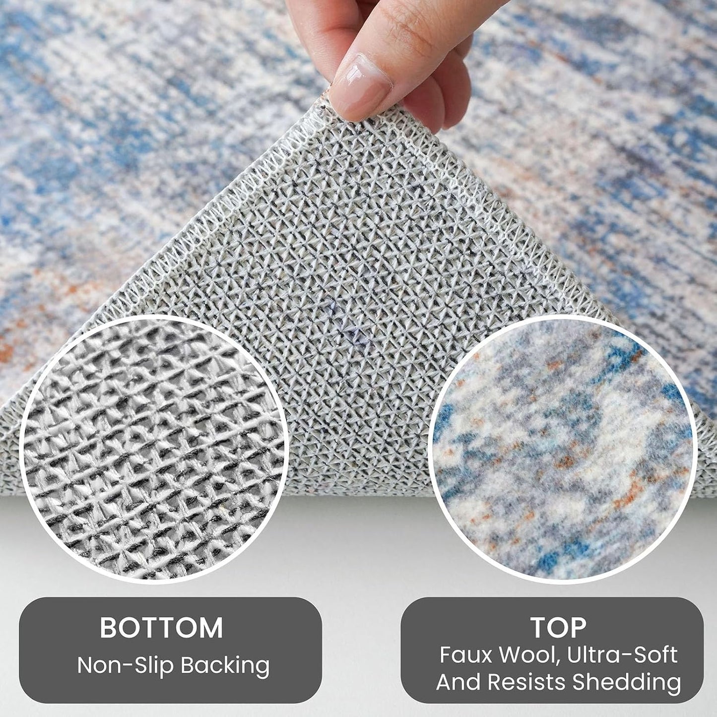 IOHOUZE Abstract Runner Rug 3x16 Ft Extra Long Washable Runners for Hallways, Non Slip Kitchen Runner Printed Faux Wool Entryway Runner Indoor, Modern Abstract Floor Carpet for Hall Stair, Blue Rust