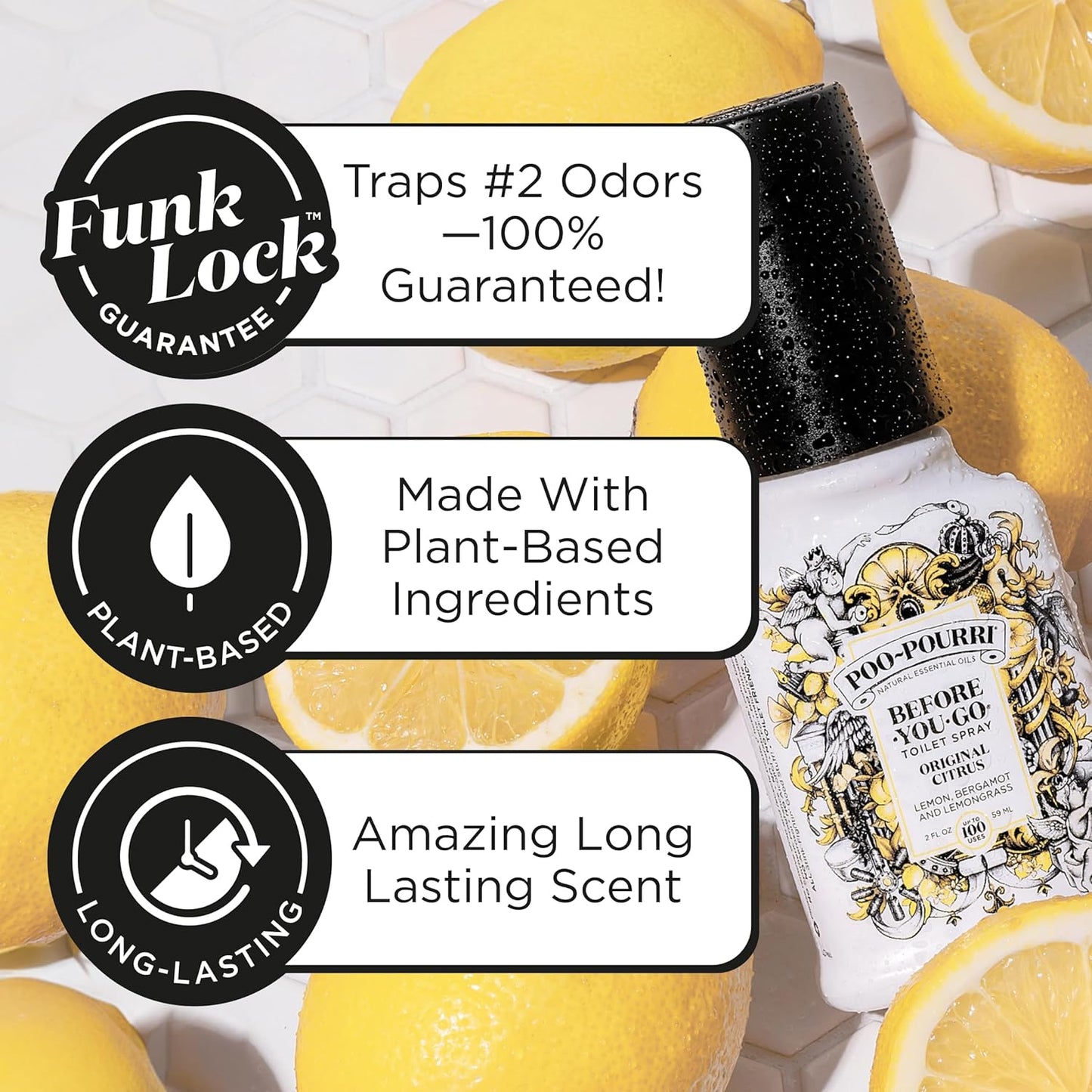 Poo-Pourri Before-You-Go Toilet Spray, Original Citrus, 4 Fl Oz, Up to 200 Uses, Bathroom Odor Deodorizer, Plant-Based with Essential Oils, for Home or Work, Lemon, Bergamot and Lemongrass Scent
