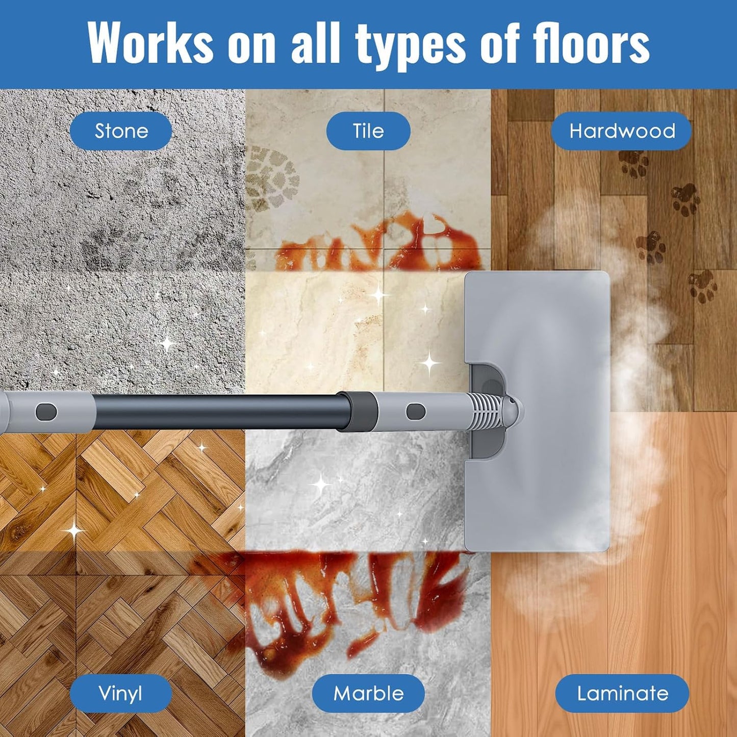 FEPPO Steam Mop with Detachable Handheld Steam Cleaner for Home and Floor Cleaning, 10-in-1 Multi-purpose Attachments & 2 Pads, Powerful Steamer for Floors, Hardwood, Tiles,Grout,Windows,Kitchen,Bath