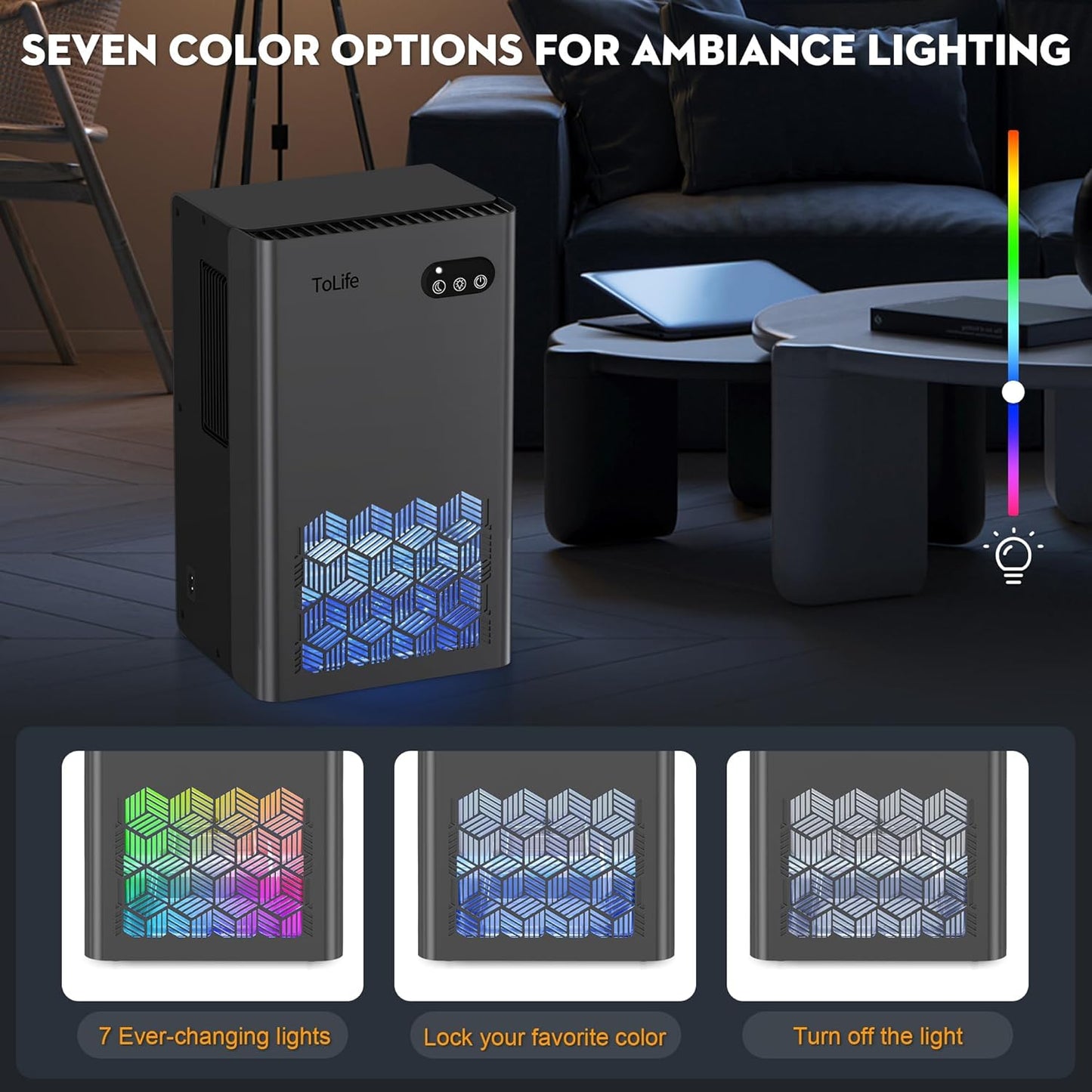 ToLife Dehumidifier for Home, 1000 sq.ft Dehumidifiers for Basement Bedroom Bathroom with 95 OZ Water Tank, Auto Shut Off 7 Colors LED Light, Grey