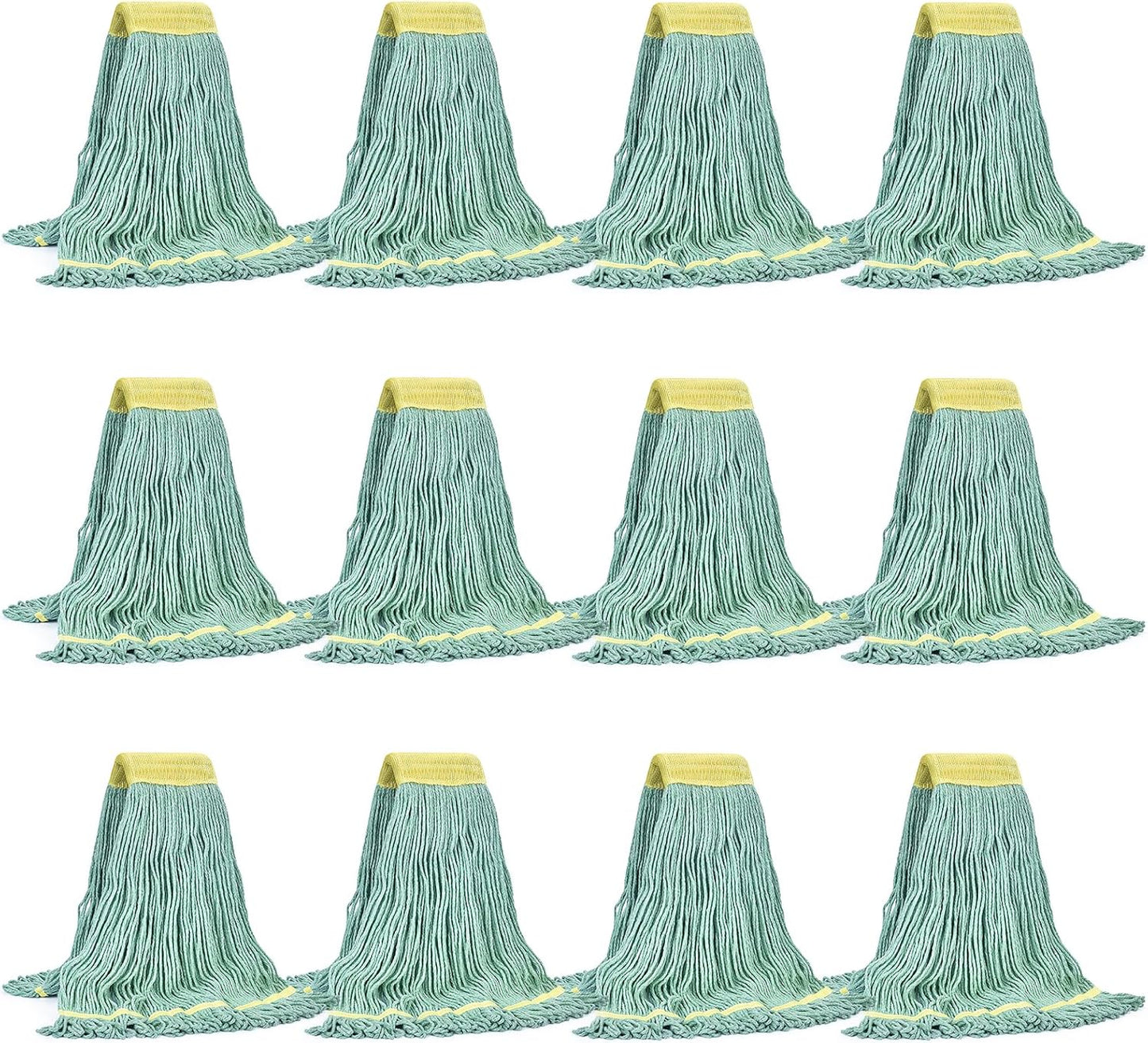 Matthew Cleaning Commercial Mop Head Replacement, 5 Inch Wide Headband, Looped End Cotton Blend String Wet Mops for Floor Cleaning, 18 oz Medium, Case Pack 12 Pcs Green