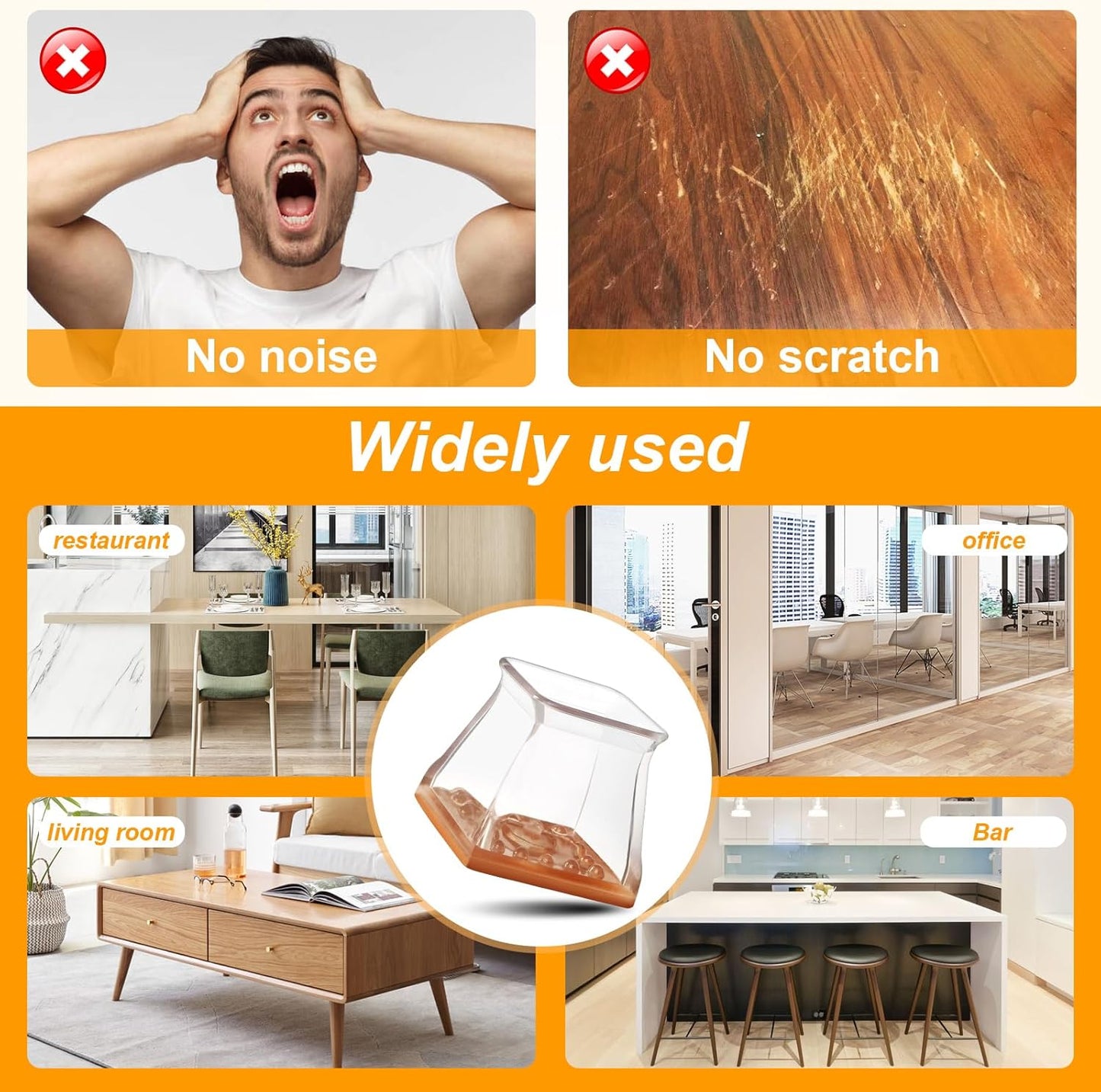 CHUNZEXI 32 Pack Square Chair Leg Floor Protectors for Hardwood Floors, Silicone Felt Covers Pads Caps, Protect Wood Furniture Feet Floors Noise Reduce and Scratch (Square Small & Clear)