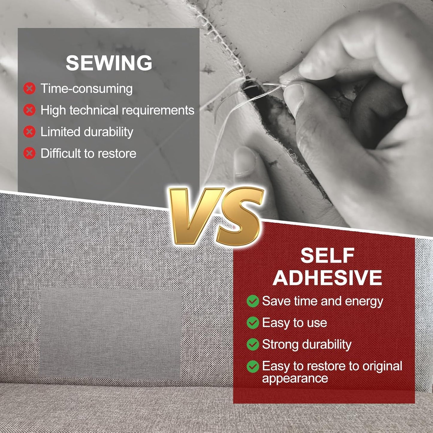 PATIKIL Leather Patches Tape for Furniture, 6.3 x 61 Inch Self Adhesive Vinyl Leather Repair Kit Cover Sheet for Couch, Sofa, Car Seats, Office Chair, Chinese Red