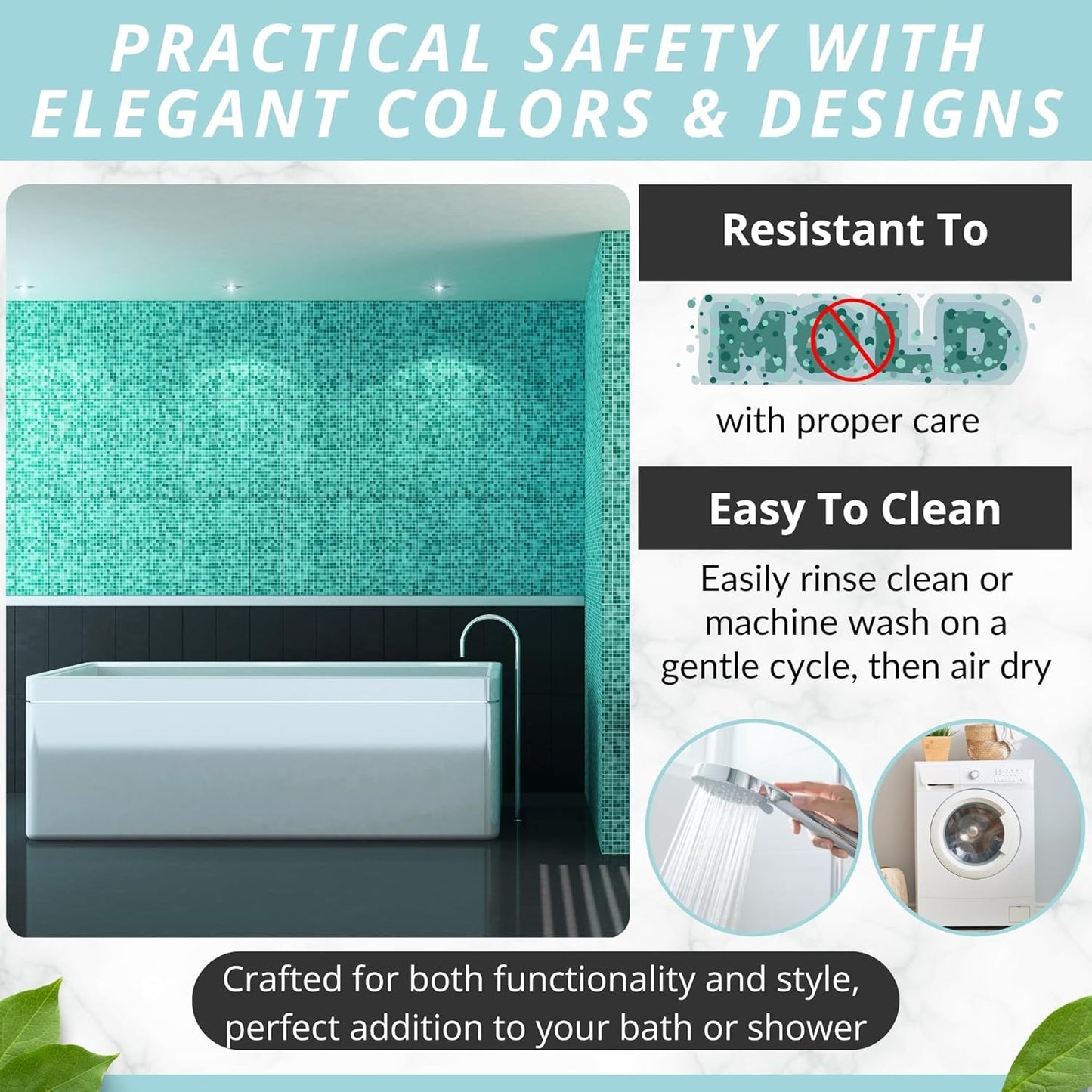 ENKOSI Bath Mat - Large Non Slip Bathtub & Shower Mat - Extra Long 40 x 16 Inch Bathroom Mats for Tub Nonslip Anti Slip Bathmats (40x16 Mint Green 1-Pack)