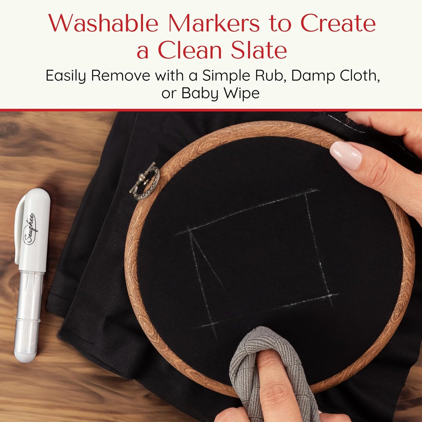 Fabric Markers for Sewing – Ergonomic Tailors Chalk Pen with Improved Dosing Wheel for Sharp Lines - Washable Sewing Chalk Marking Pens that are Compatible with Most Fabrics - White 1 Pack