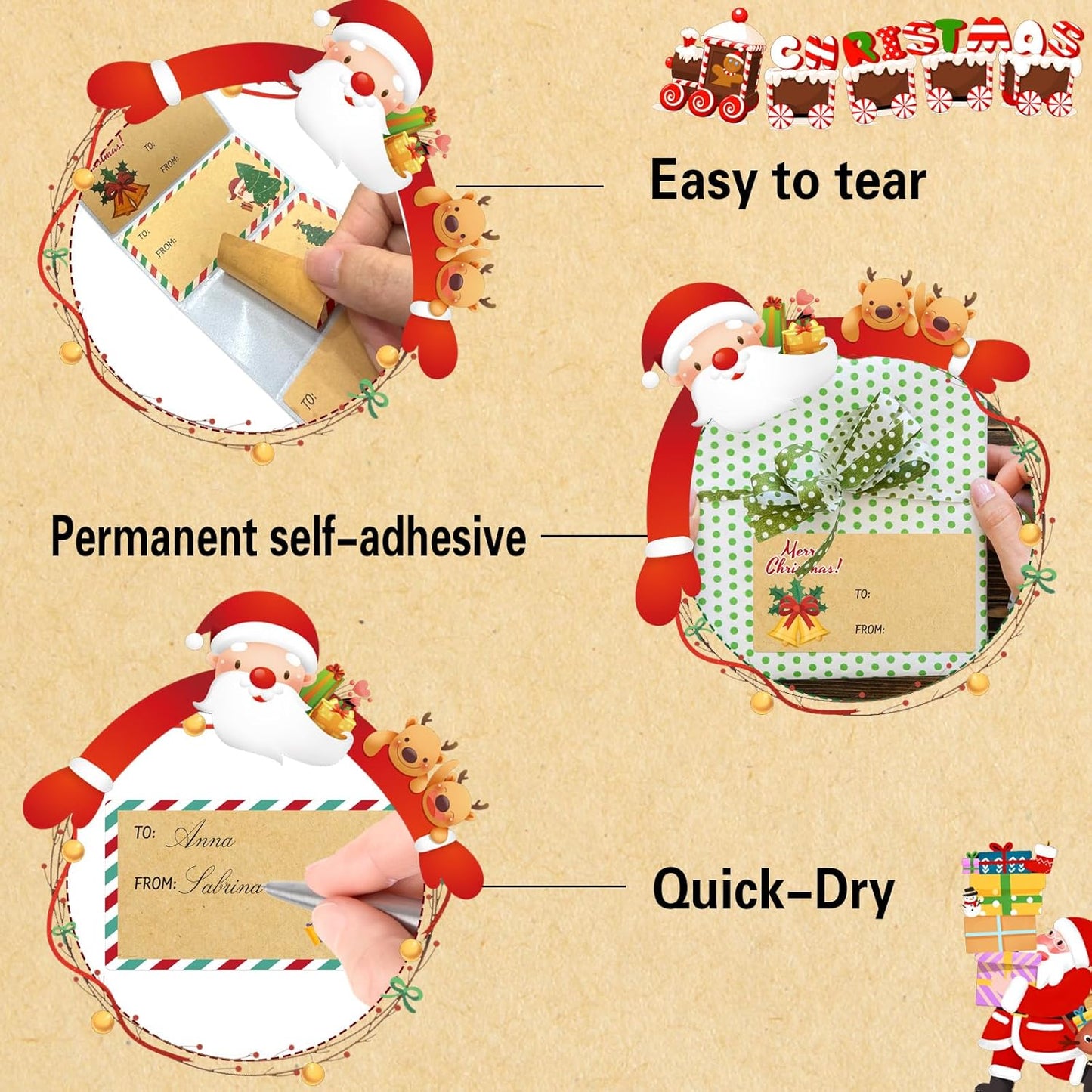 Christmas Gift Tags - Kraft Brown Gift Tags Christmas Presents | Christmas Gifts for Women Men Mom - Christmas Wrapping Paper - Christmas Decorations- 2.95 x 1.6 Inch