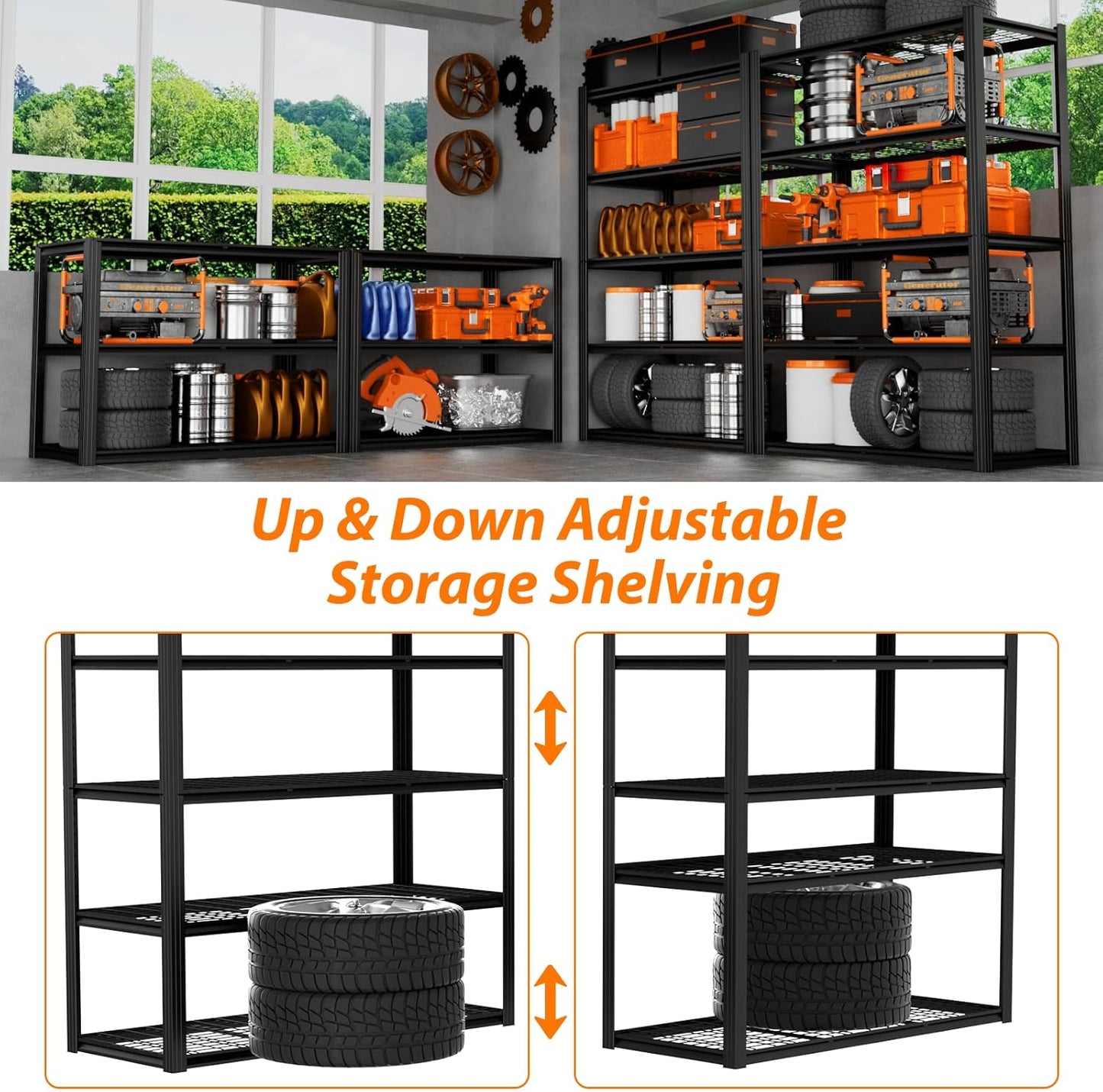 Garage Shelving, Storage Shelves Heavy Duty 2800 LBS Capacity, 5 Tier Adjustable Metal Organizer Wire Rack, 48" L x 24" W x 72" H Utility Shelf Unit for Kitchen Pantry