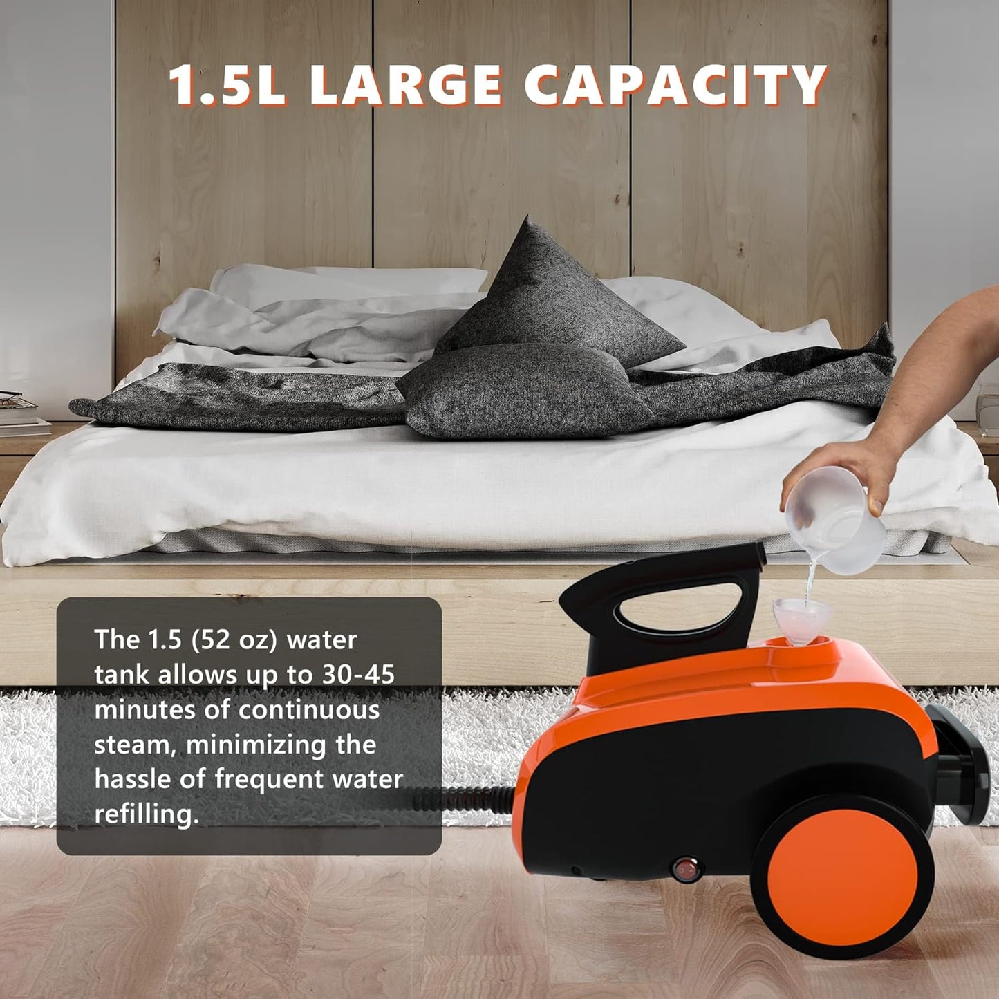 ARLIME Multi-Purpose Steam Cleaner with 19 Accessories, Household Rolling Steamer Cleaning Mop for Carpet, Cars, Floors W/ 1.5L Tank & Extra-Long Power Cord