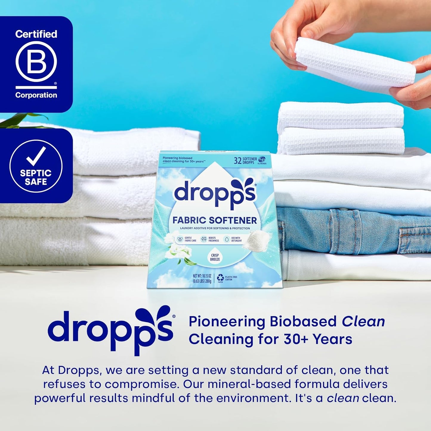 Dropps Laundry Fabric Softener Pods, Unscented (64 Count) - Fabric Softener Liquid Pods for Fluffy, Soft Fabrics - HE Compatible Mineral Based Ingredients Laundry Supplies