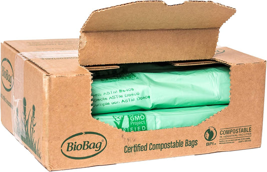 BioBag (USA) The Original Compostable Bag, 64 Gallon, 60 Count, 100% Certified Compostable Trash Bag Liners for Food Waste, Extra Strong and Durable, Trash Bag