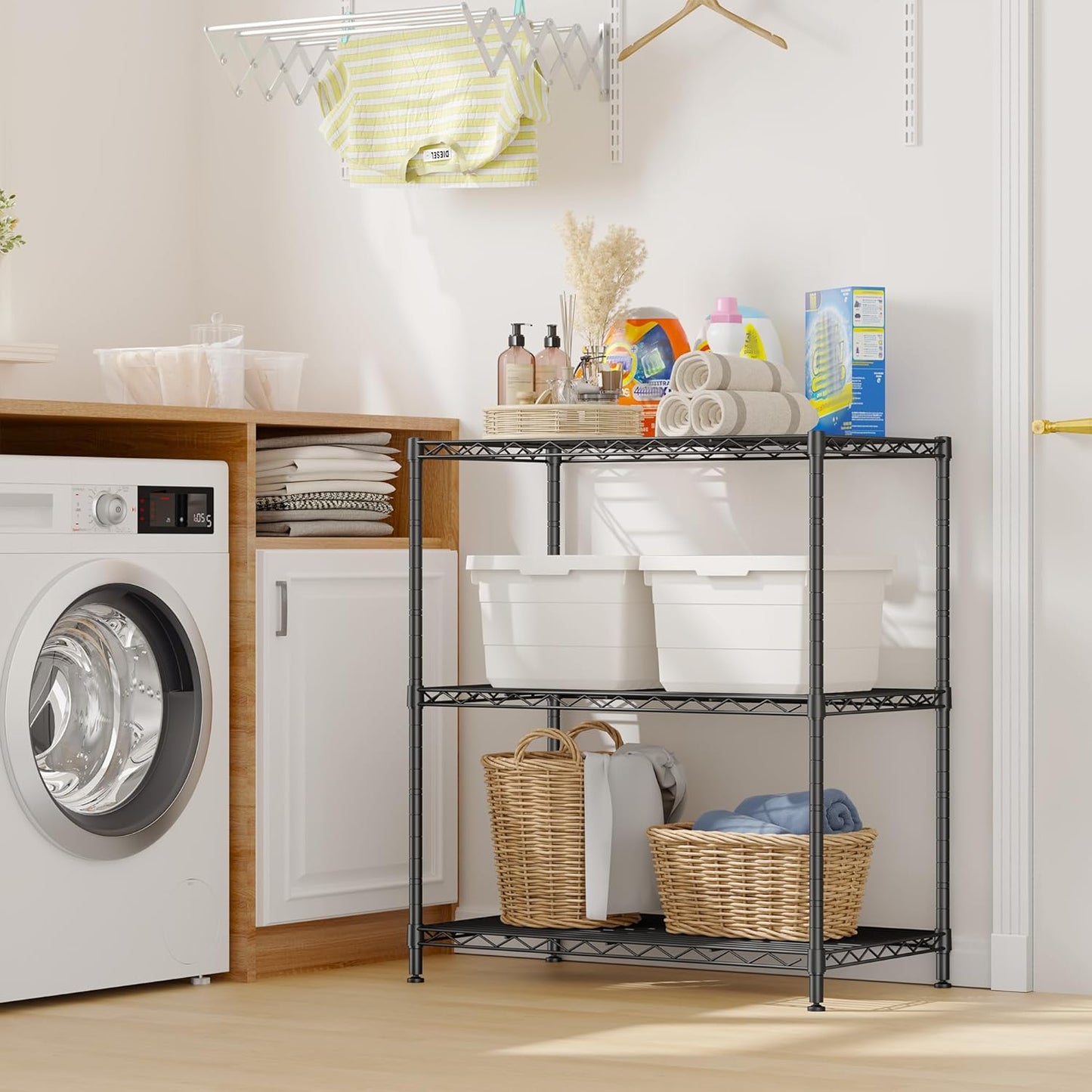 Storage Shelves Adjustable Wire Shelving Metal Wire Rack Shelving Unit Storage Shelf for Kitchen Laundry Room Pantry Closet Bathroom 24" W x 30" H x 14" D Black