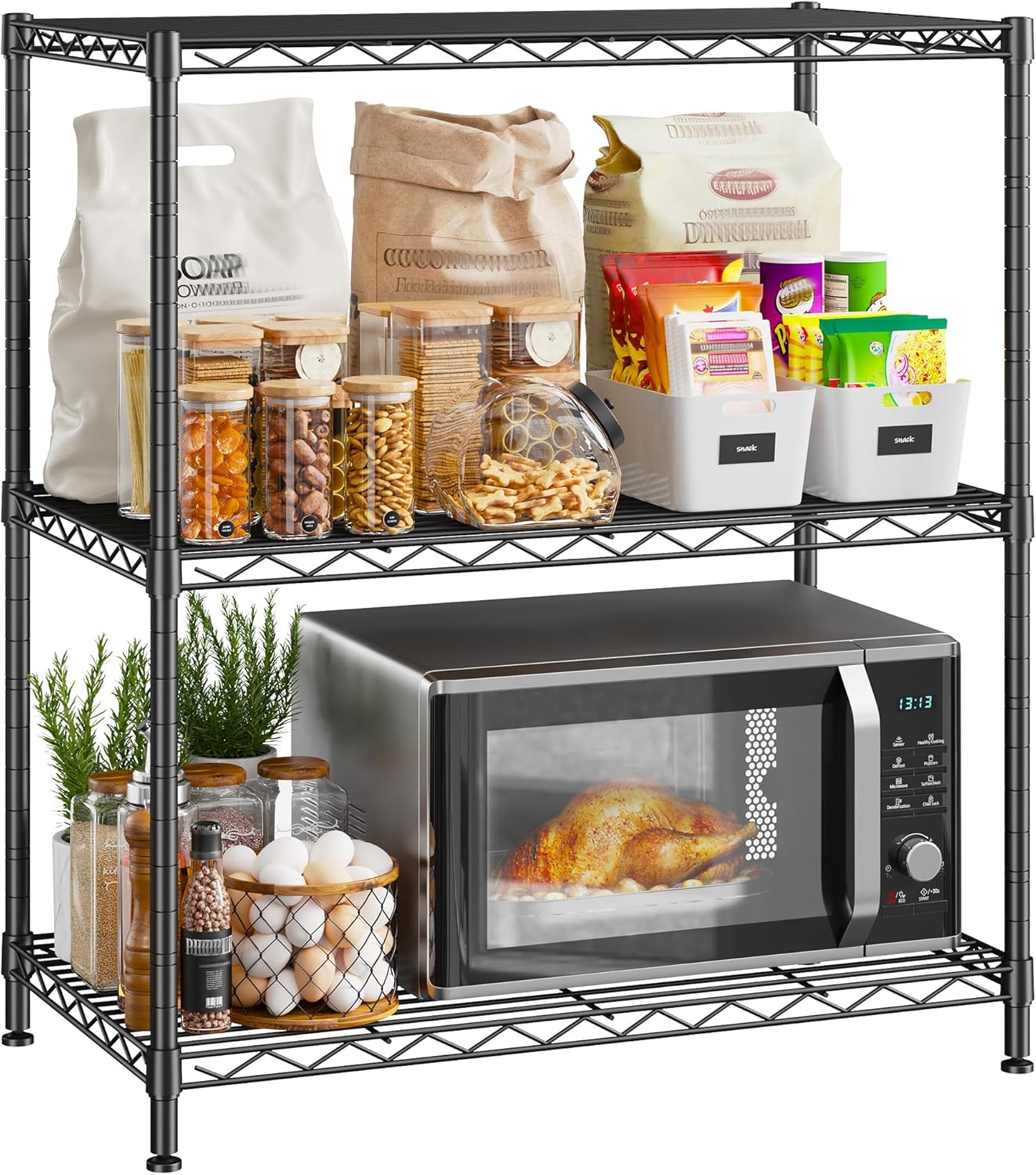 Storage Shelves Adjustable Wire Shelving Metal Wire Rack Shelving Unit Storage Shelf for Kitchen Laundry Room Pantry Closet Bathroom 24" W x 30" H x 14" D Black