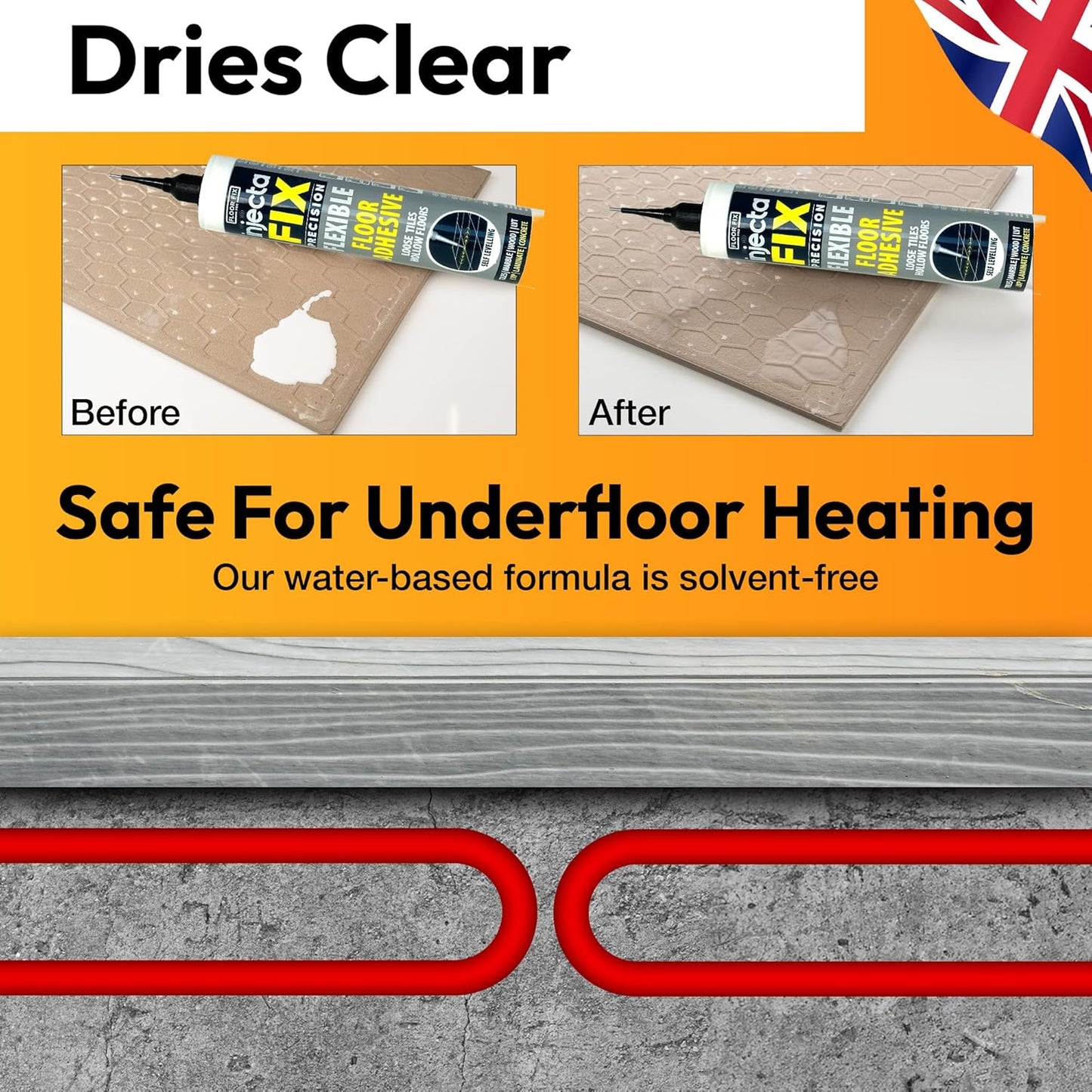 Precision 300ml from Floor-Fix Pro - Fix Loose Tiles - for Loose & Hollow Tiles, Wood, LVT & Laminate - Includes 1.9mm Syringe Tip - Adjustable to 6mm + Anti-Clog Performance (1)