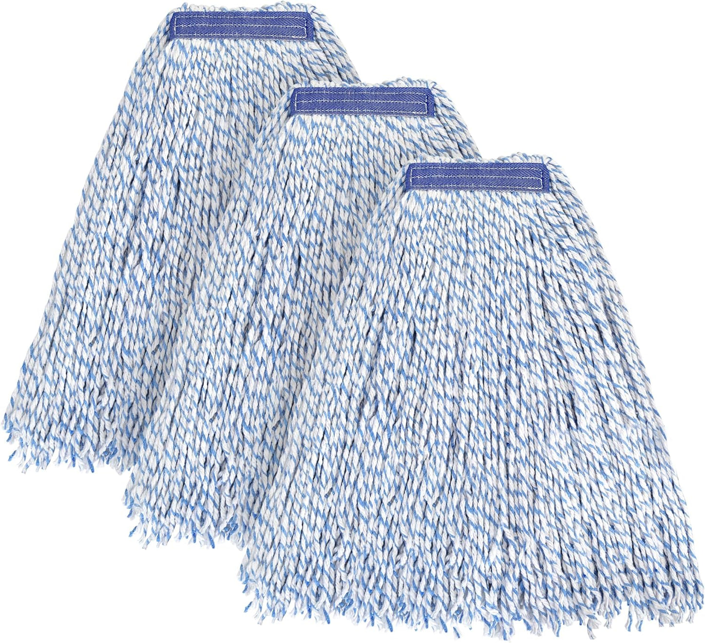 MATTHEW CLEANING Looped-Open Cotton Wet Mop 1.25'' Universal Headband Heavy Duty Commercial Mop Head Replacement for indoor and outdoor Use,Grease Stain Floor Cleaning String Mop Head Refill Pack of 3