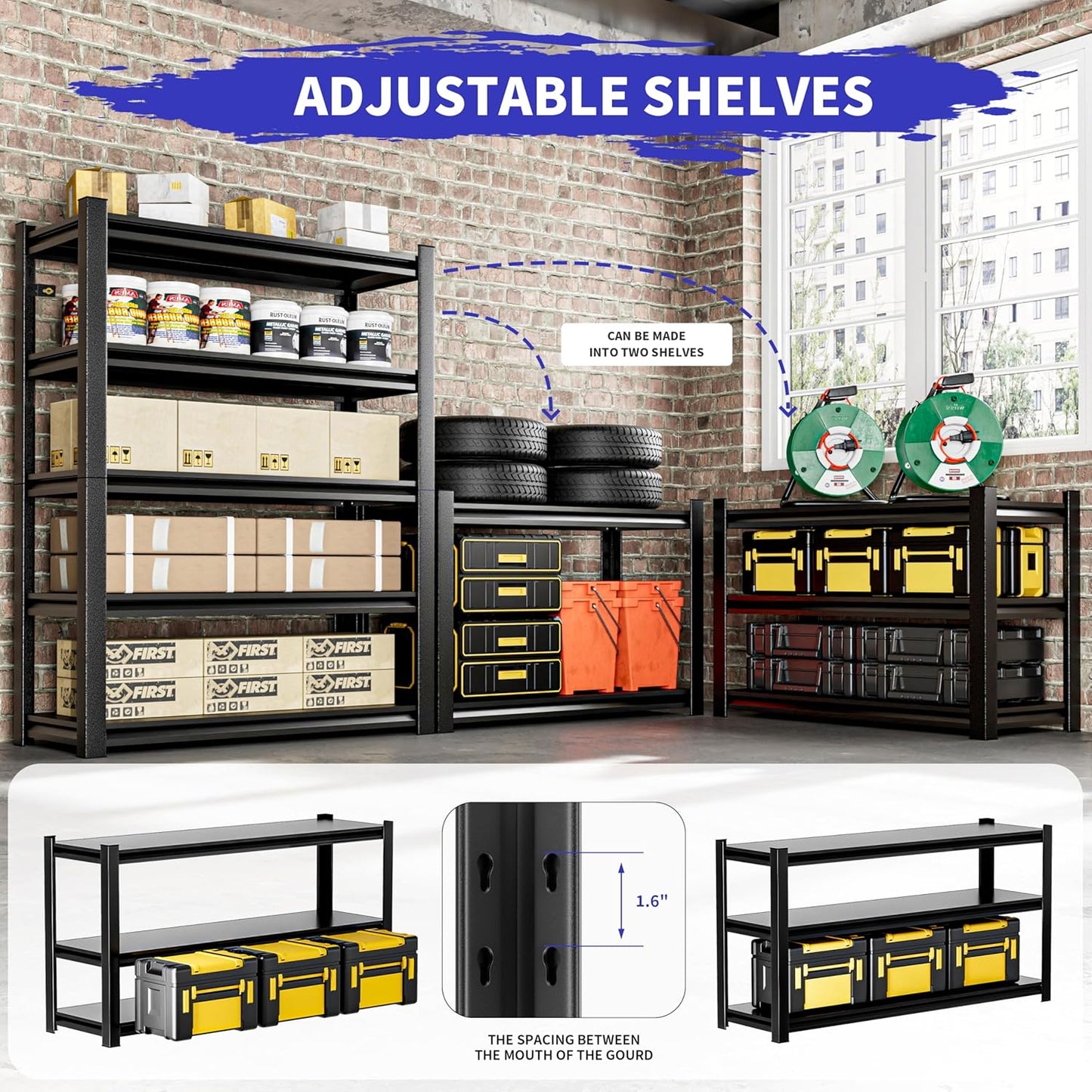 Garage Shelving,5 Tier 72"X47.2"X23.6"Inches,Storage Shelves Heavy Duty Thickened Metal Shelves Shelving Units and Storage,Garage Shelves Unit