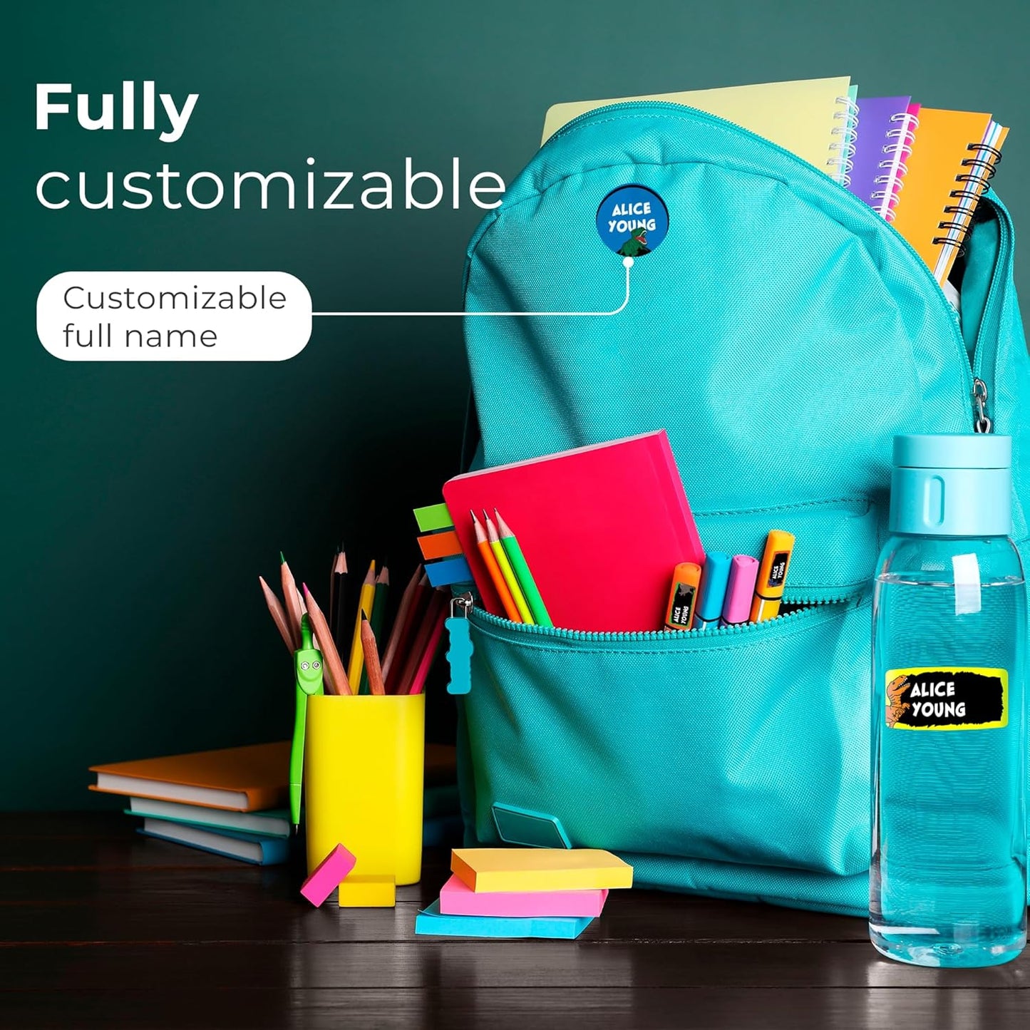 Personalized Name Tag Stickers for Kids (130+ Pack) | Dinosaur Waterproof Labels for School Supplies, Bottles & Lunch Boxes | Custom Vinyl Name Labels for Clothing & Toys (C. Dinosaur)