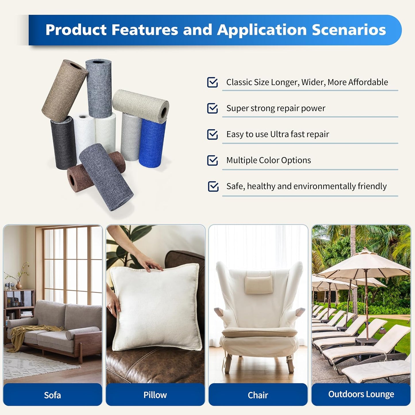 KING MOUNTAIN Linen Repair Patches, Self-Adhesive Fabric Patches, 4 X 63 inch Extra Size, Multi Color, Can be Used for Sofa Repair and Linen Clothes Repair (Cocoa Color)