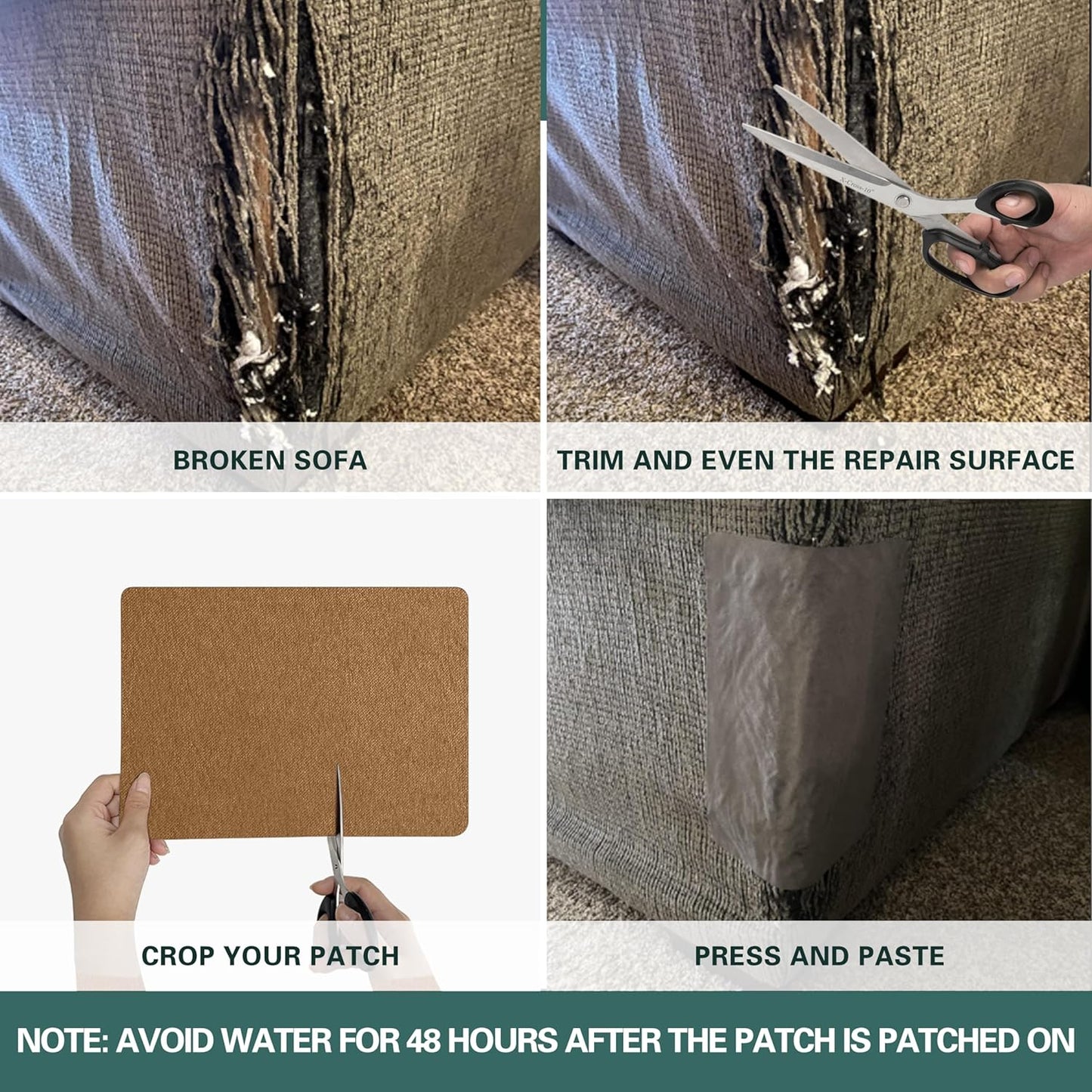 Azobur Couch Patch Repair Fabric,Microfiber Fabric, Self-Adhesive, for Sofa Repair and Upholstery, 2 Pieces, 9.5 x 11 inches (Brown)