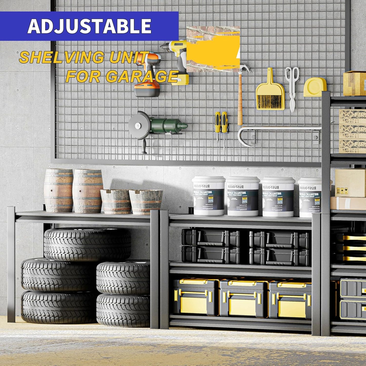 3 Pieces Garage Shelving,87"X48"X24"Inches,Heavy Duty Sturdy Steel Thickened Metal Shelves for Storage,Garage Storage Shelves,Black Shelving Unit Shelf Rack Industrial Shelving Shelf